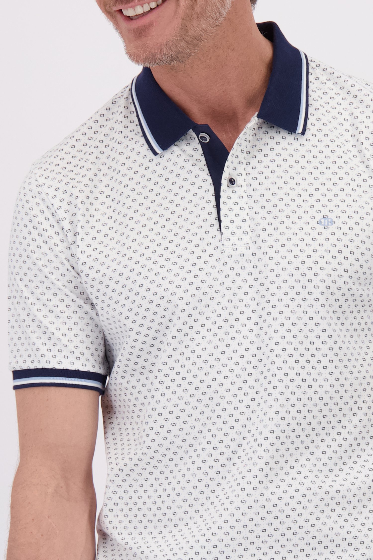 Détail de Polo blanc à fine print bleue de Dansaert Blue pour Hommes
