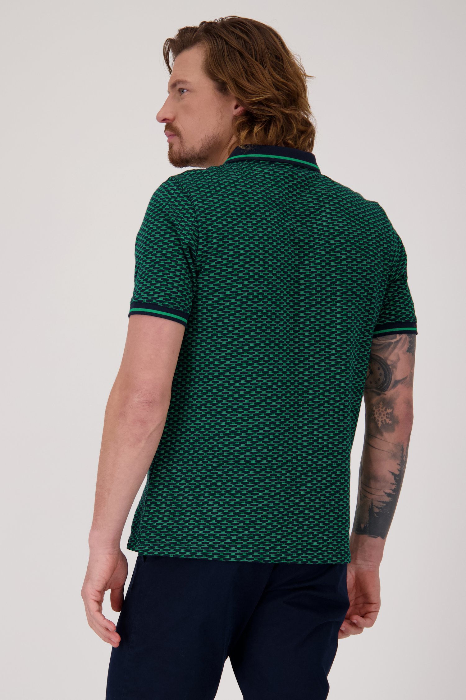 Polo bleu à motif vert de Ravøtt pour Hommes