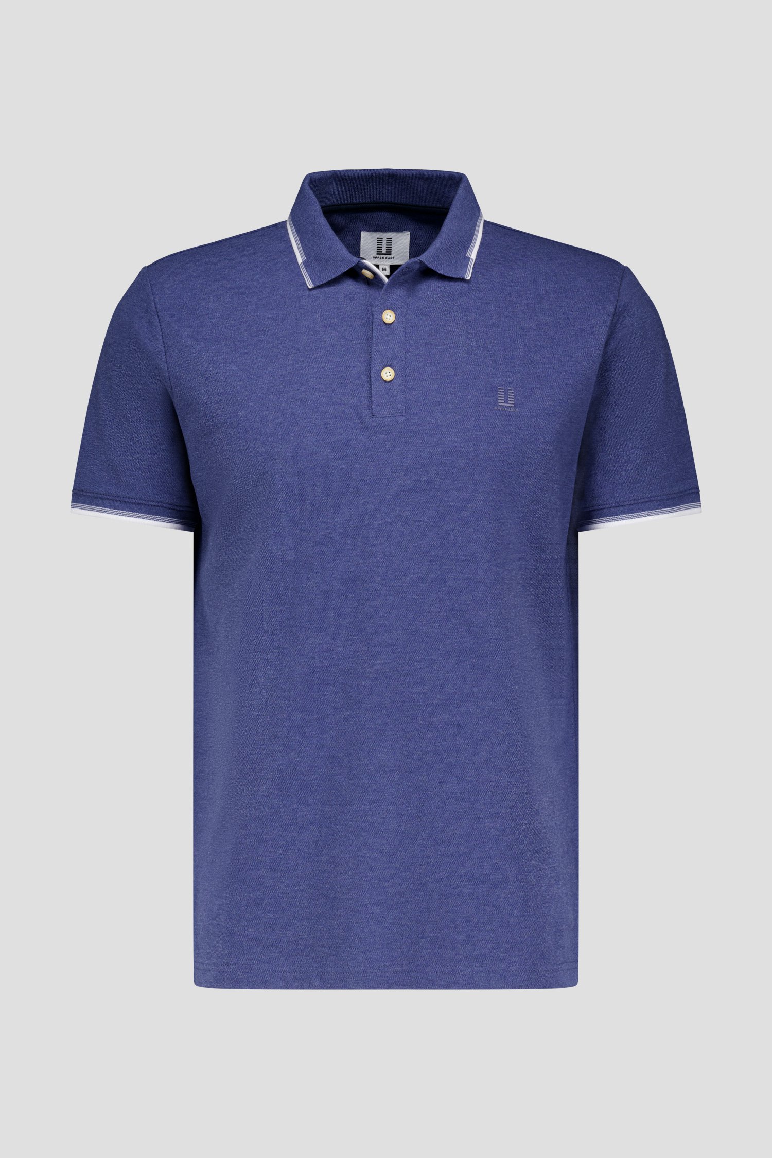 Polo bleu avec boutons et rayures blanches de Upper East pour Hommes