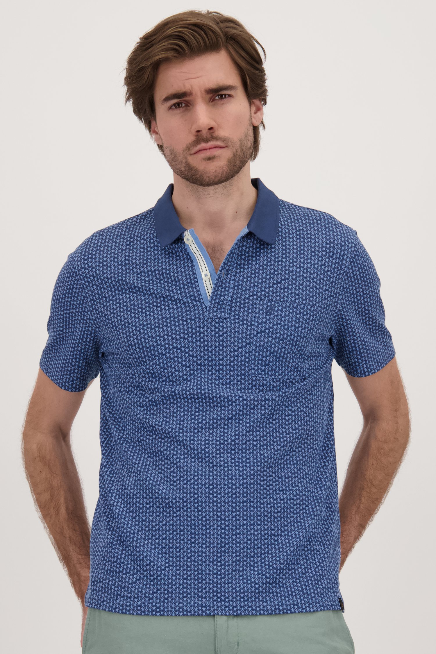Polo bleu avec imprimé fin	 de Ravøtt pour Hommes
