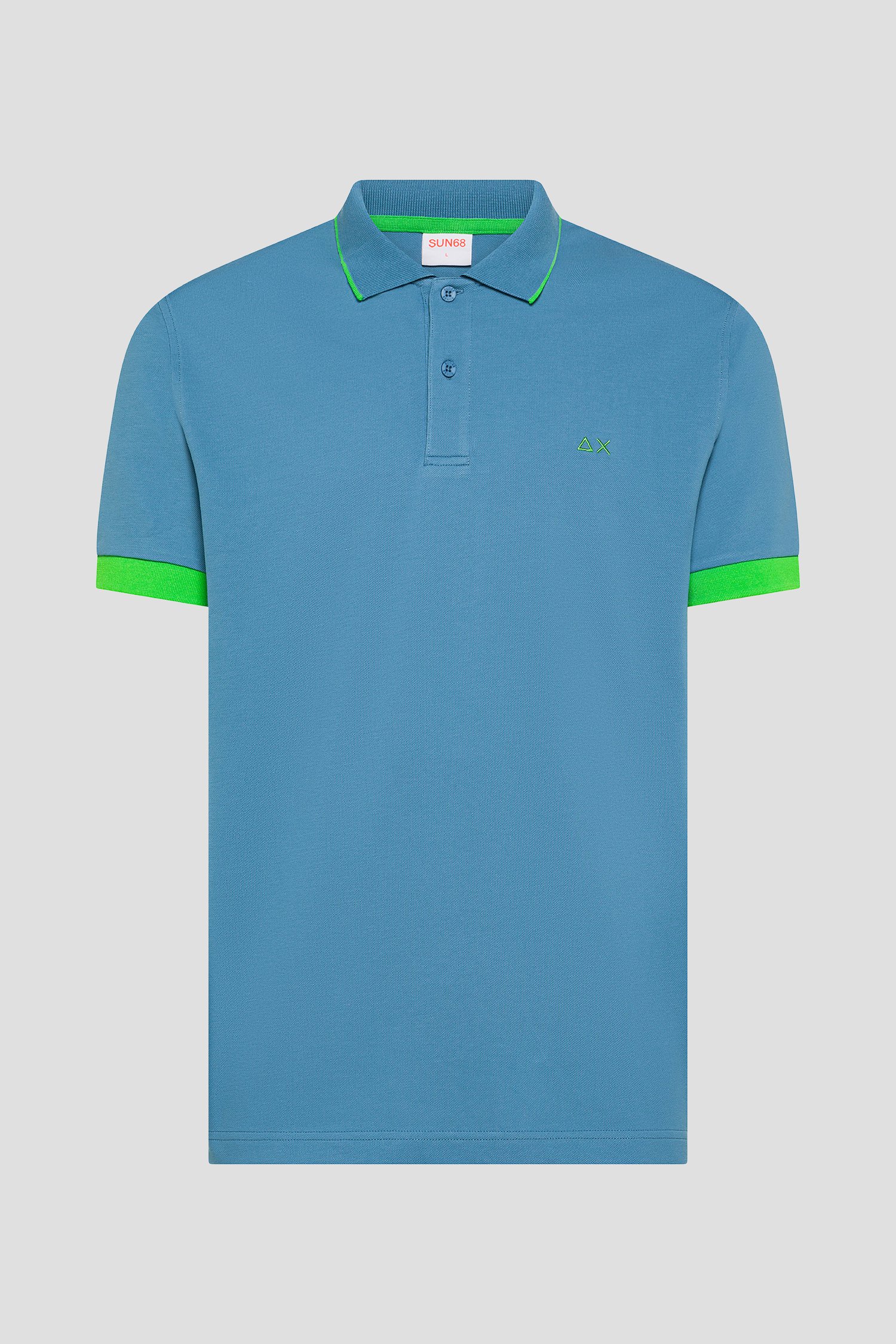 Photo produit 1 de Polo bleu clair avec accent vert fluo de Sun68 pour Hommes