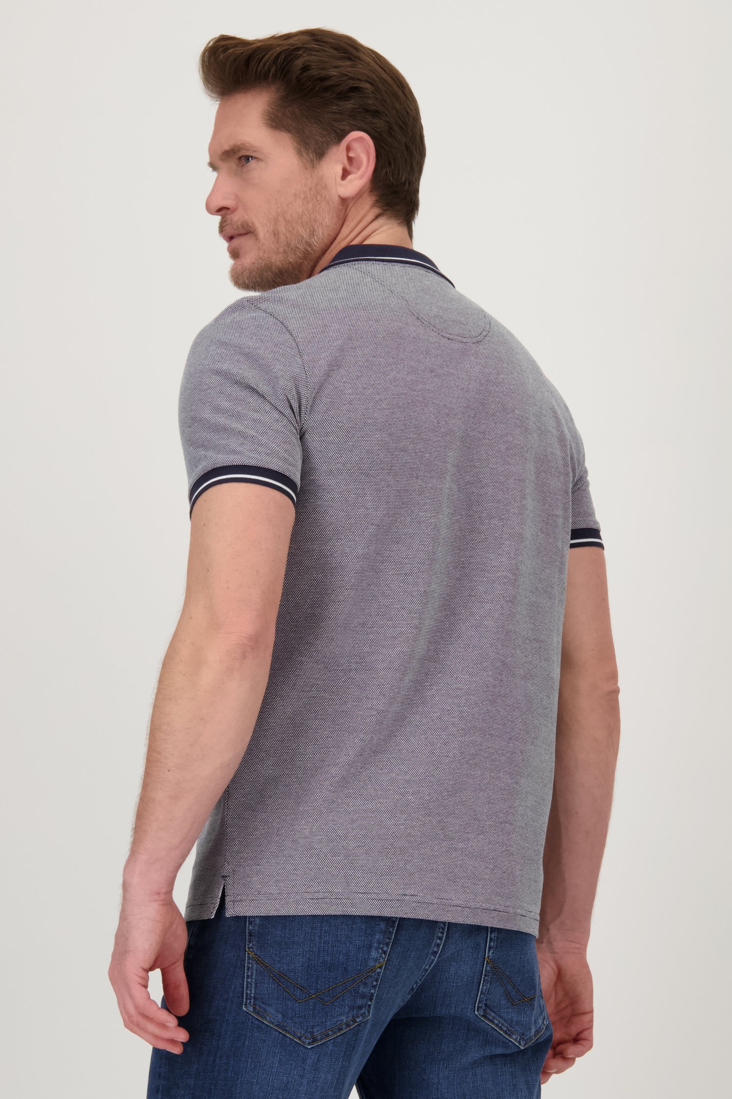 Polo bleu foncé à col rayé de Dansaert Blue pour Hommes