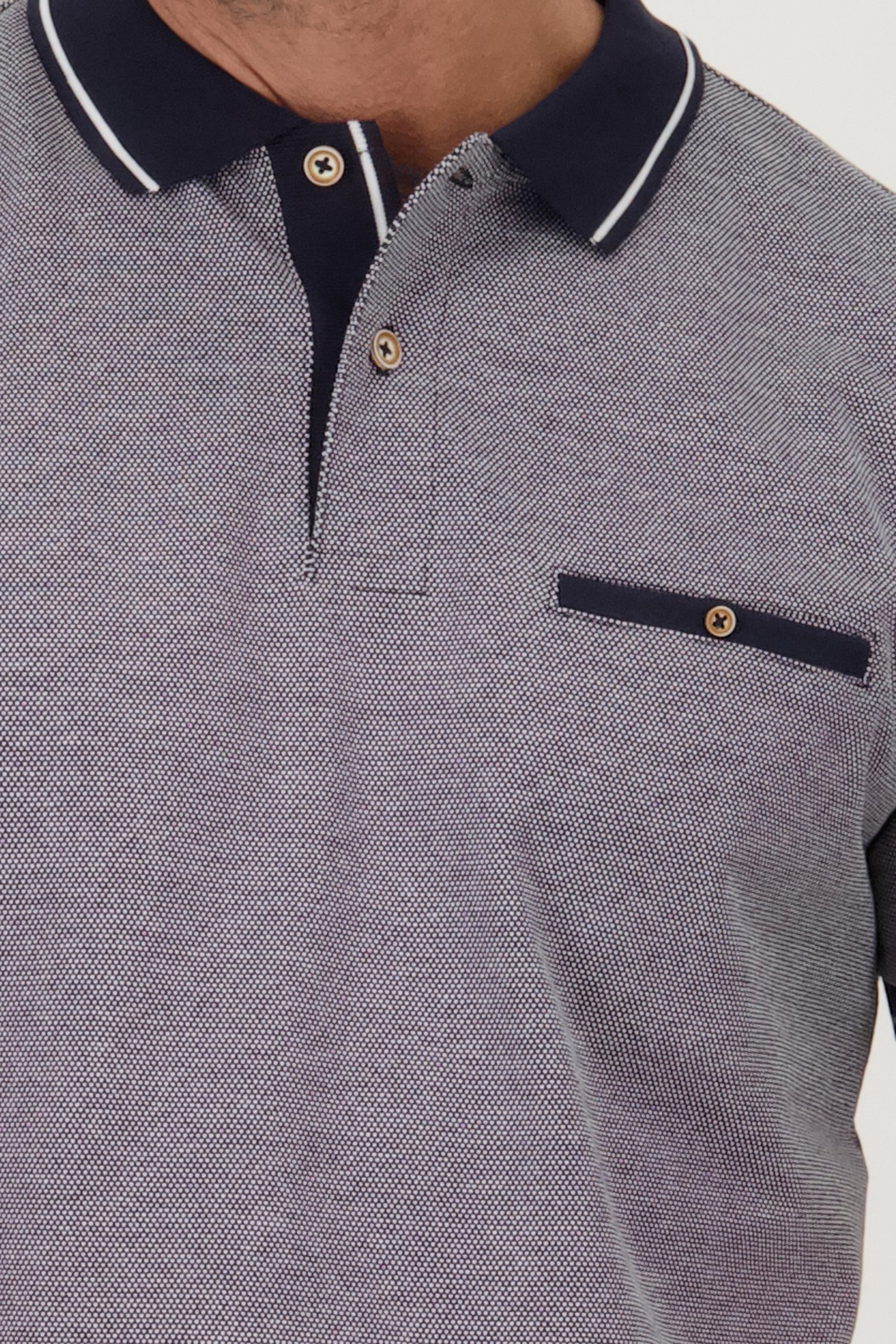 Polo bleu foncé à col rayé de Dansaert Blue pour Hommes