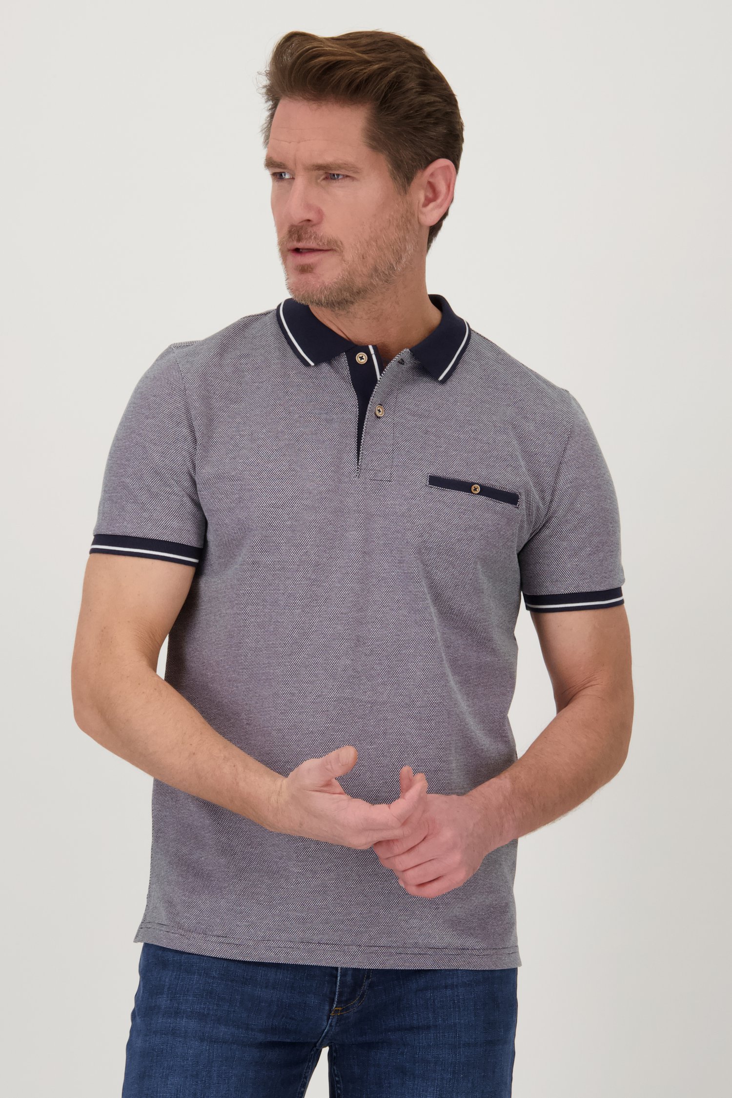 Polo bleu foncé à col rayé de Dansaert Blue pour Hommes