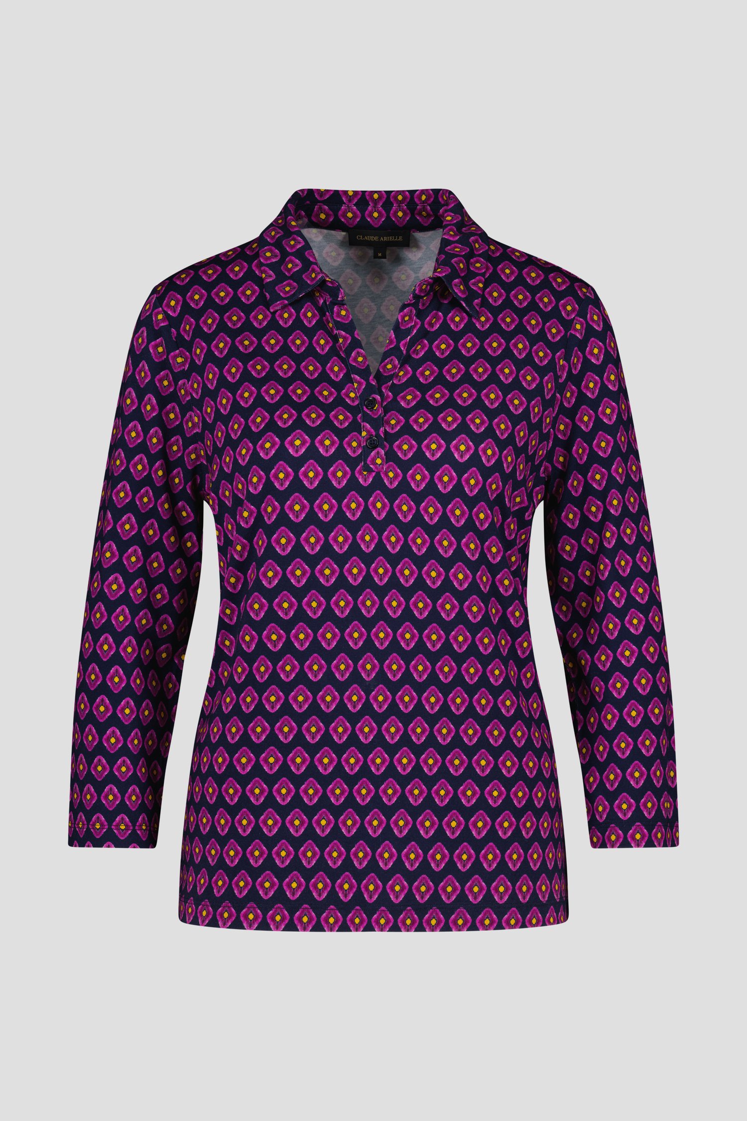 Polo bleu foncé à imprimé violet de Claude Arielle pour Femmes