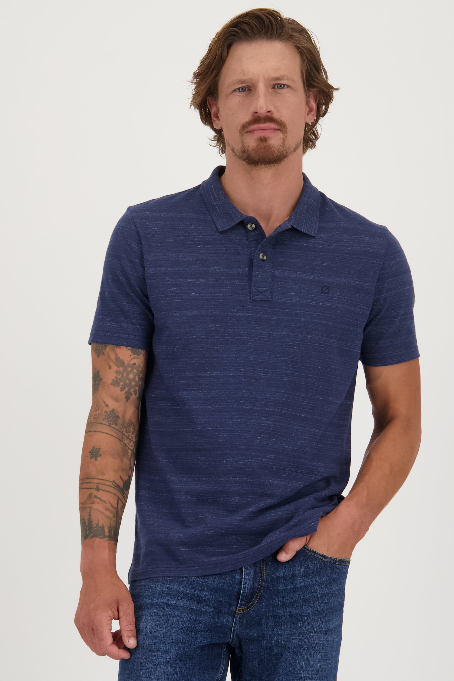 Polo bleu foncé à motifs rayés de Ravøtt pour Hommes