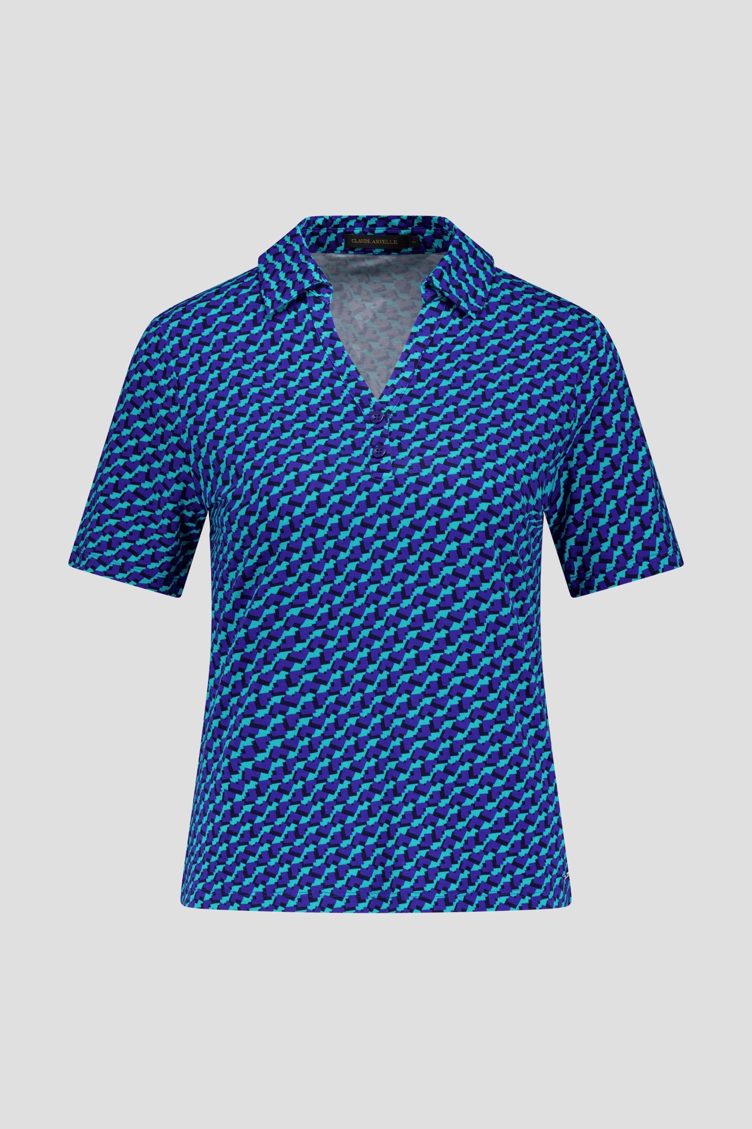 Polo bleu foncé avec imprimé turquoise de Claude Arielle pour Femmes