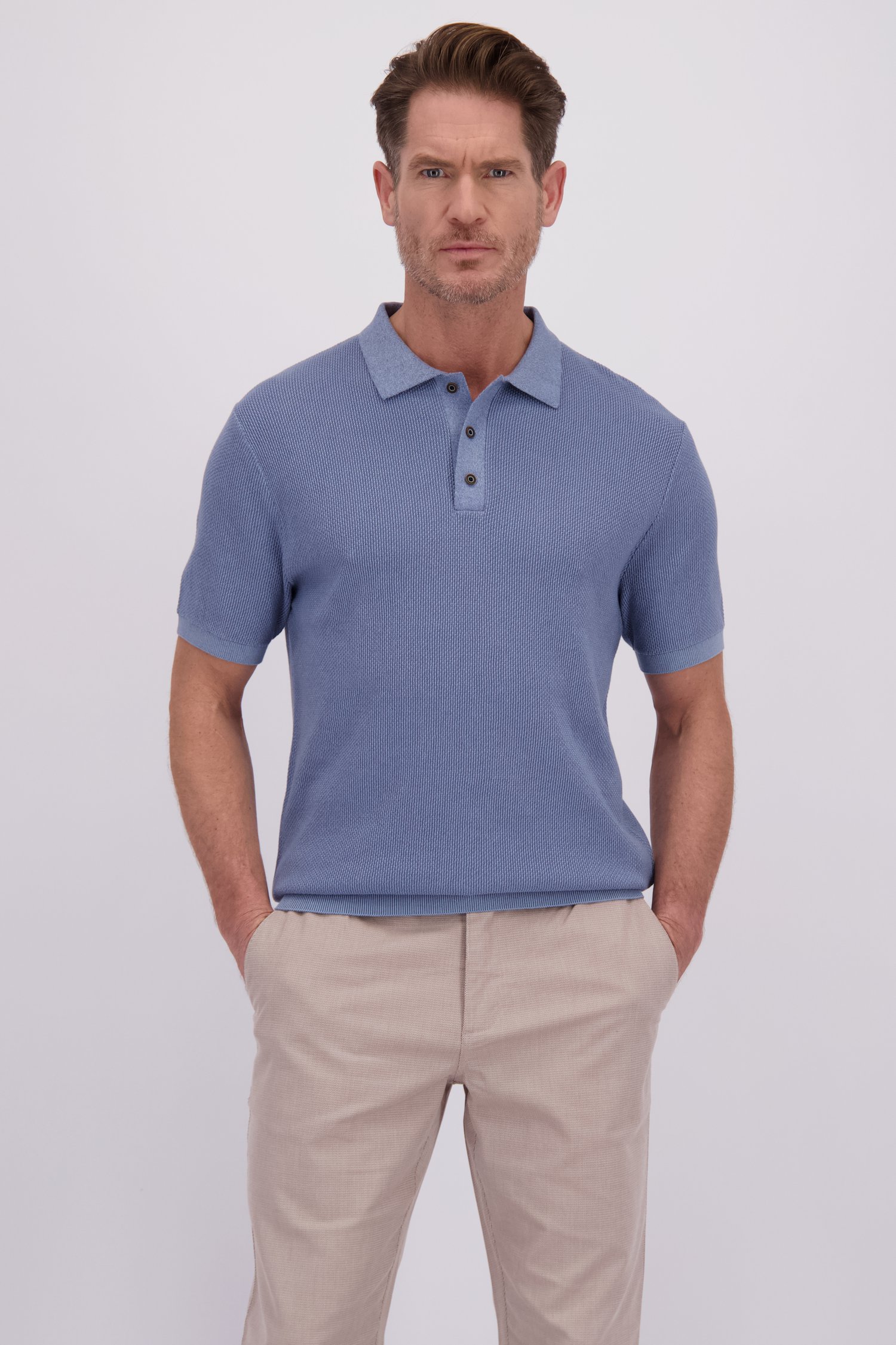 Le devant de Polo bleu foncé en maille structurée de Dansaert Blue pour Hommes