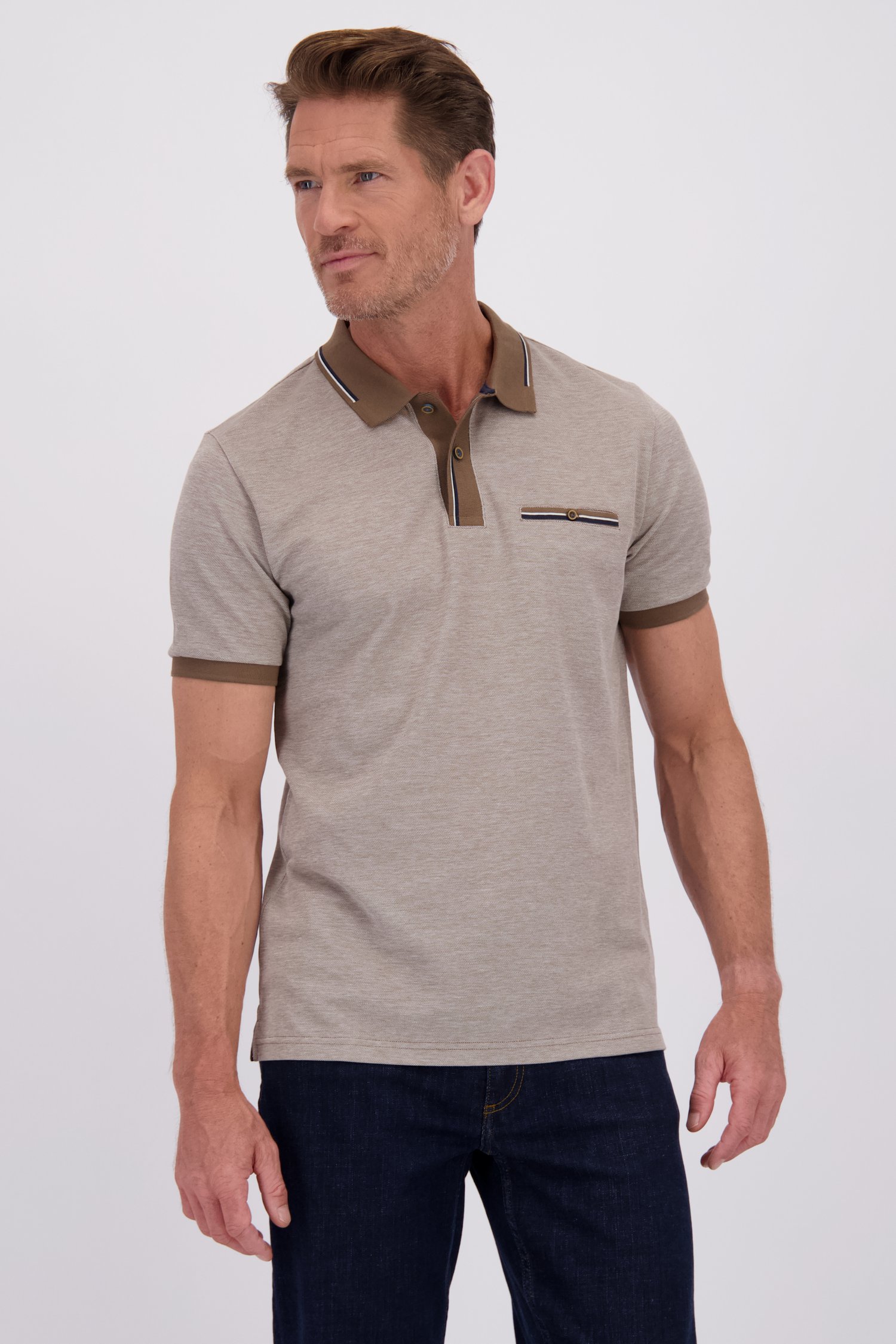 Le devant de Polo brun mêlé de Dansaert Blue pour Hommes