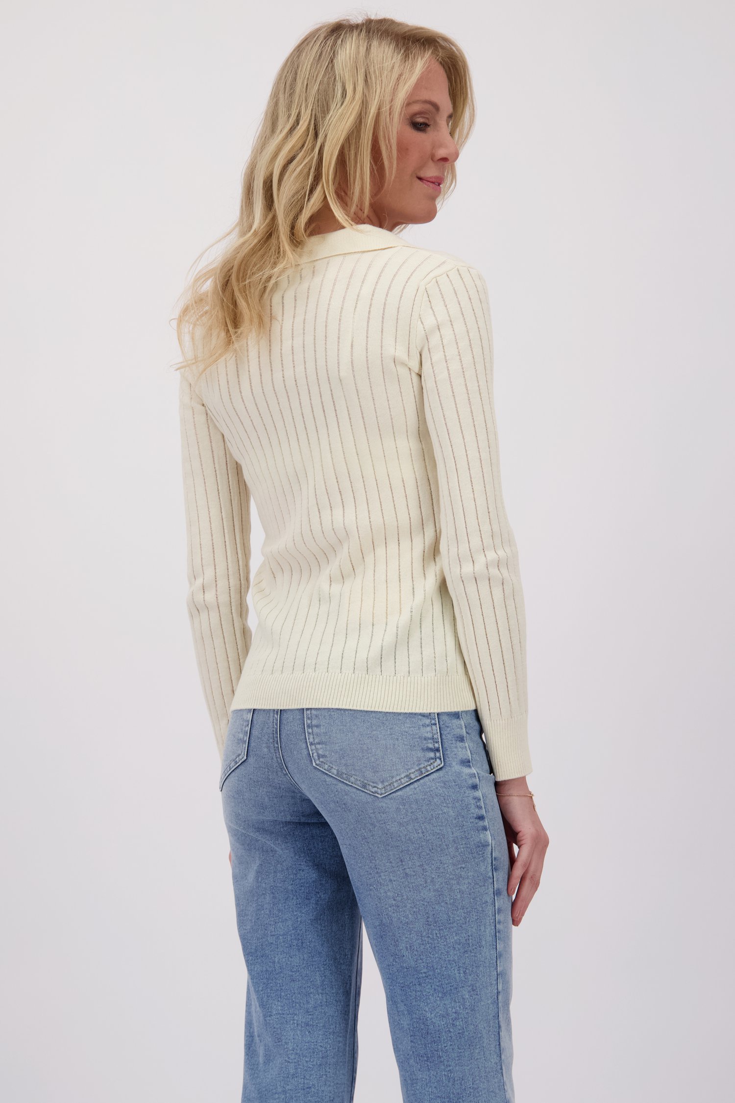 Polo côtelé écru de AC by Annelien Coorevits pour Femmes