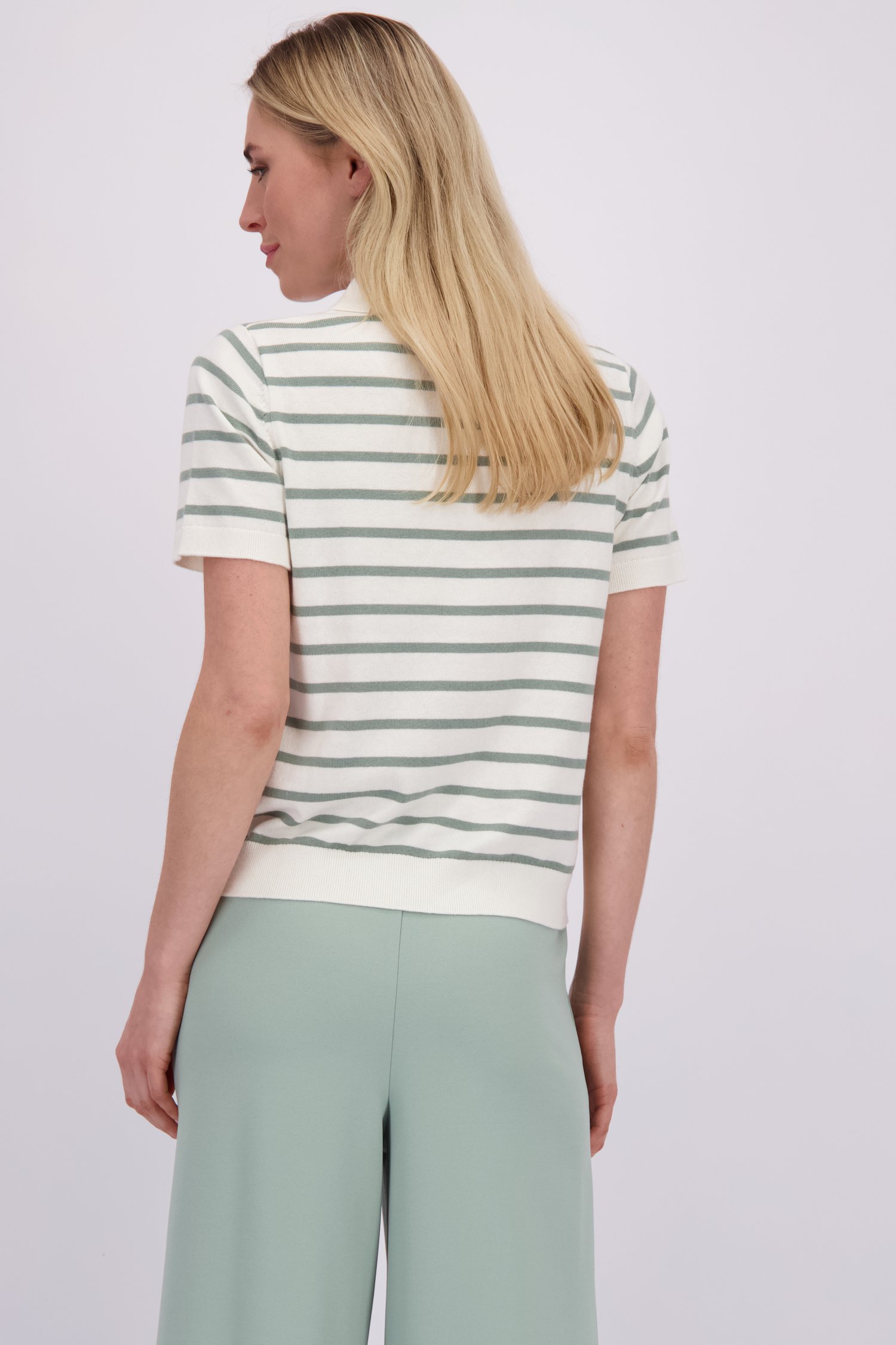 Le dos de Polo écru à rayures vert menthe de Liberty Island pour Femmes