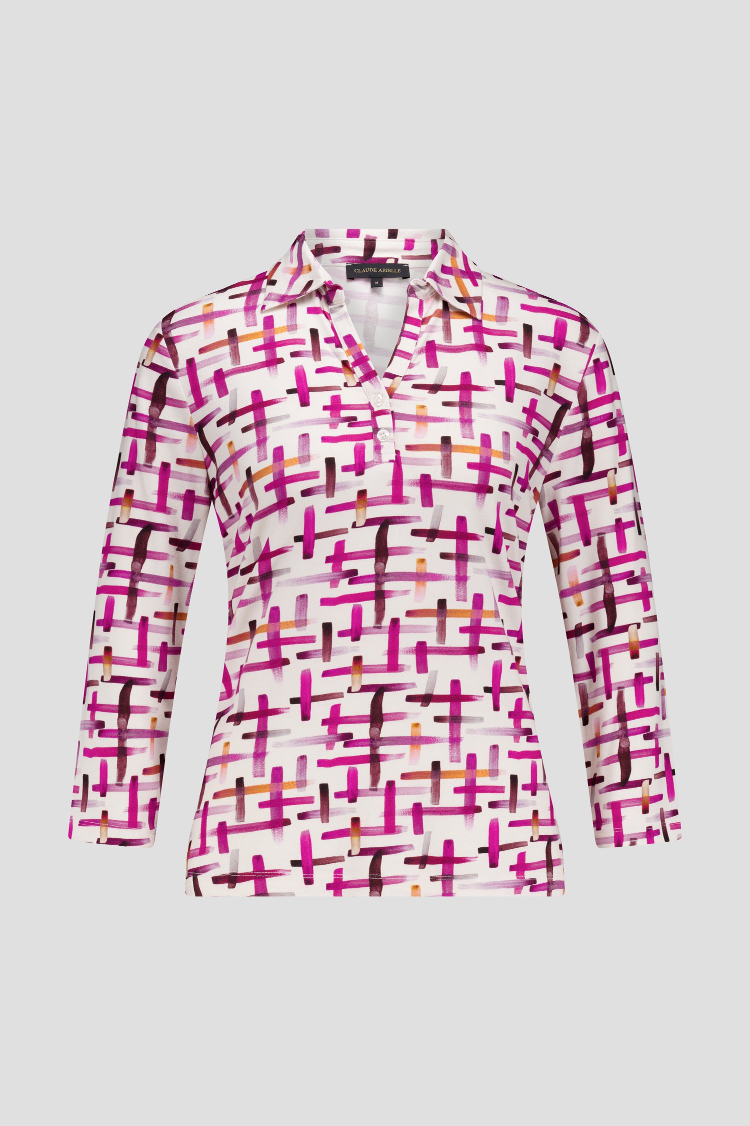 Polo écru avec imprimé violet-orange de Claude Arielle pour Femmes