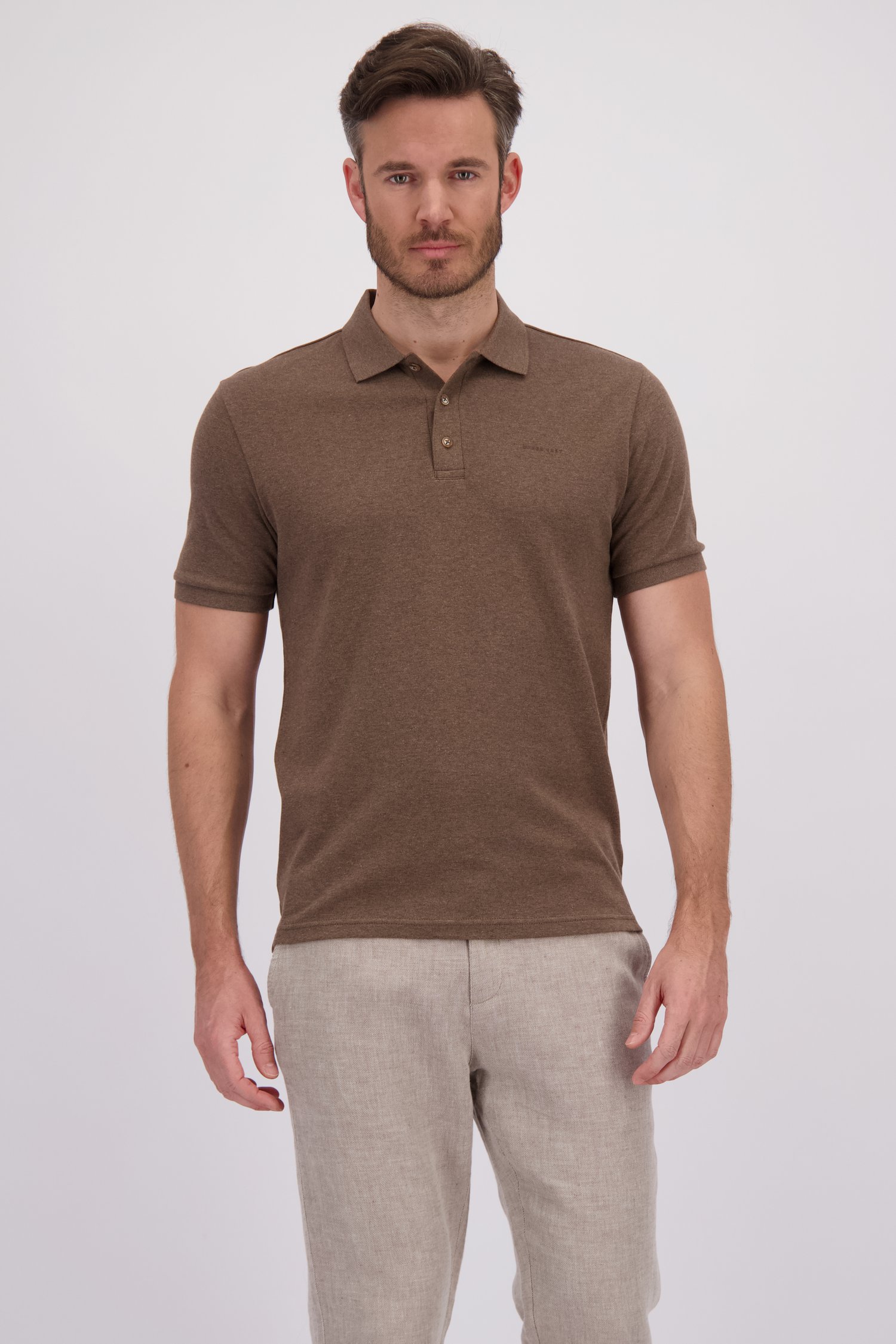 Le devant de Polo en maille brun de Upper East pour Hommes