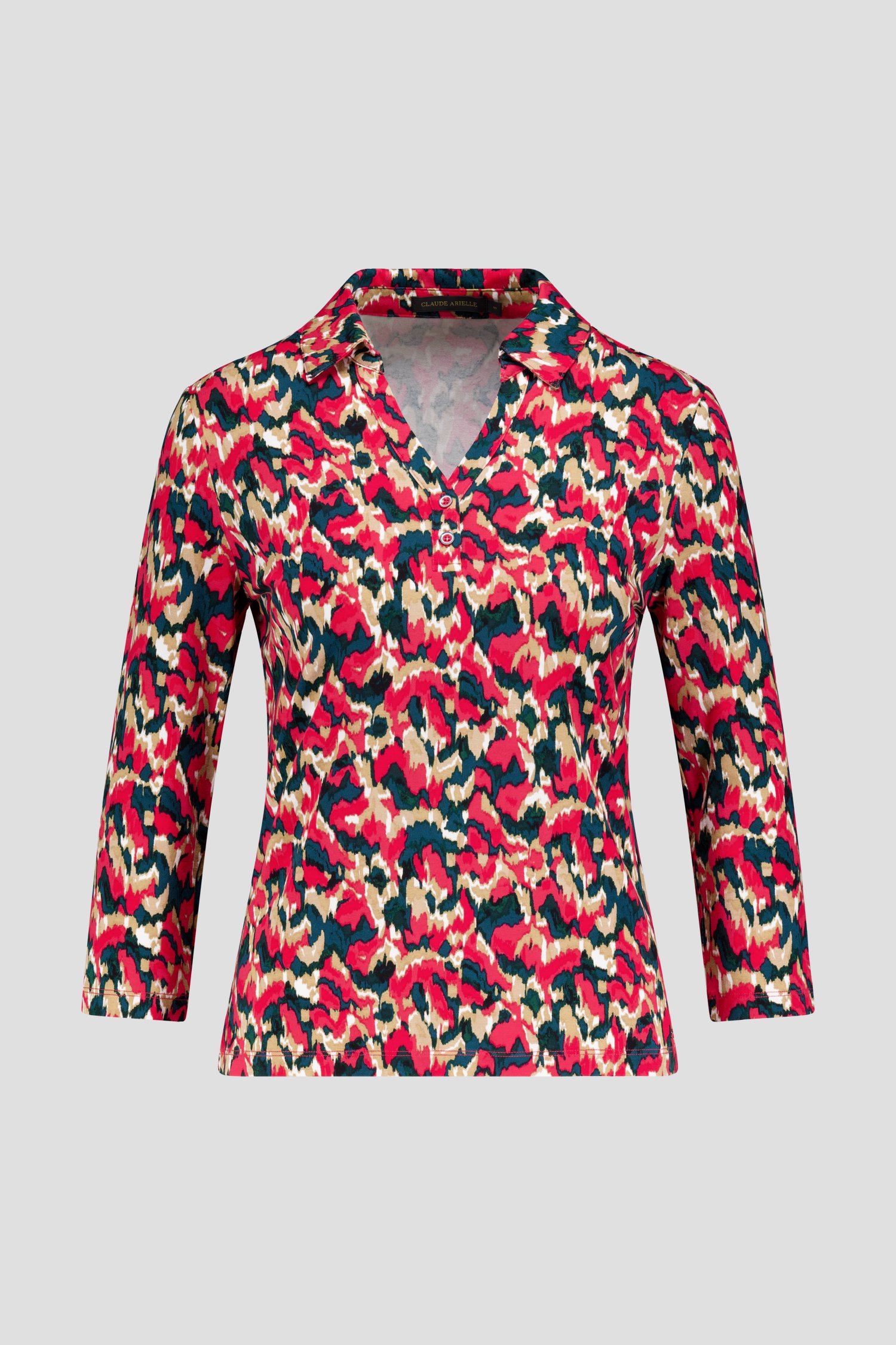 Photo produit 1 de Polo manches 3/4 imprimé vert-rose de Claude Arielle pour Femmes