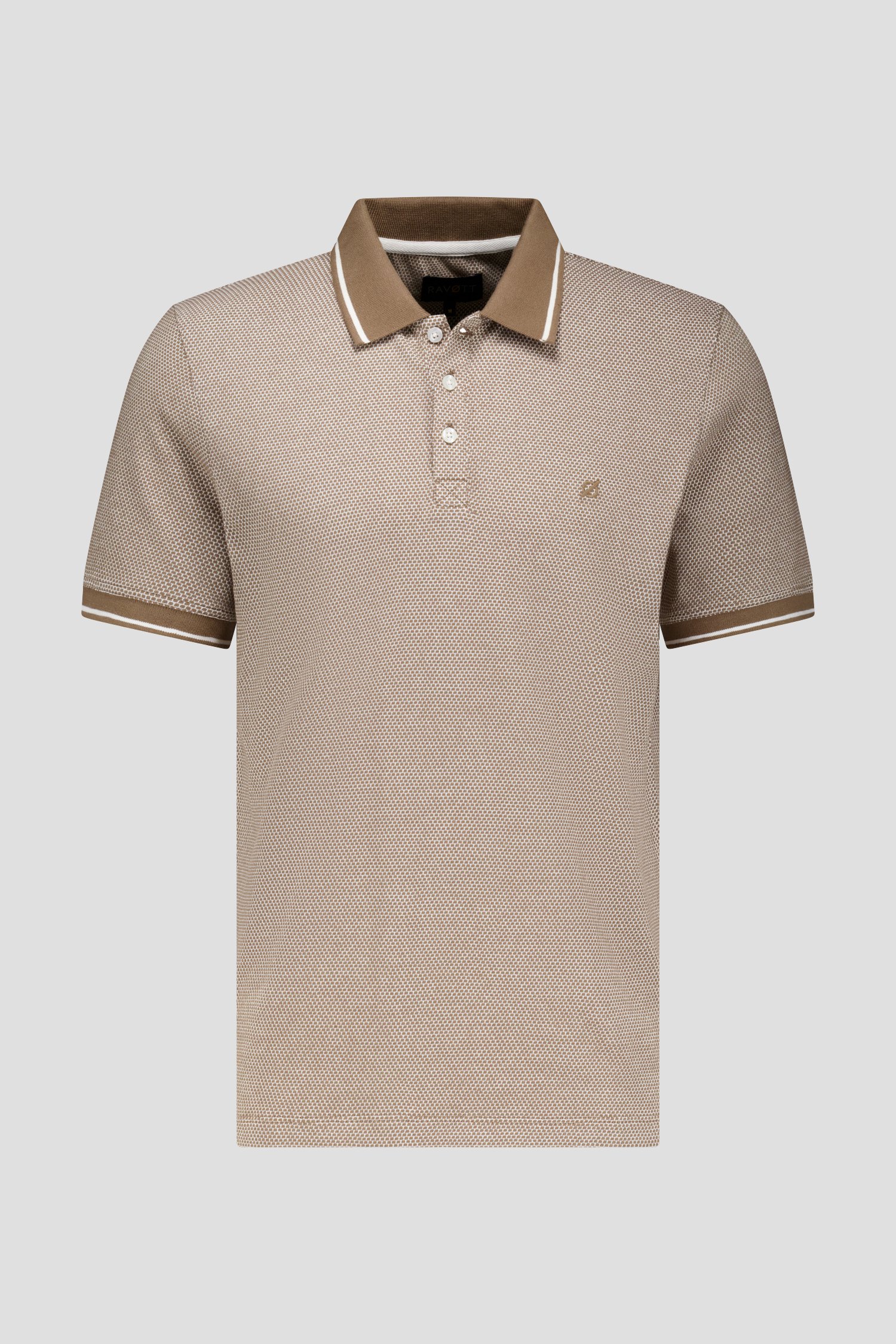 Polo marron à imprimé fin en écru de Ravøtt pour Hommes