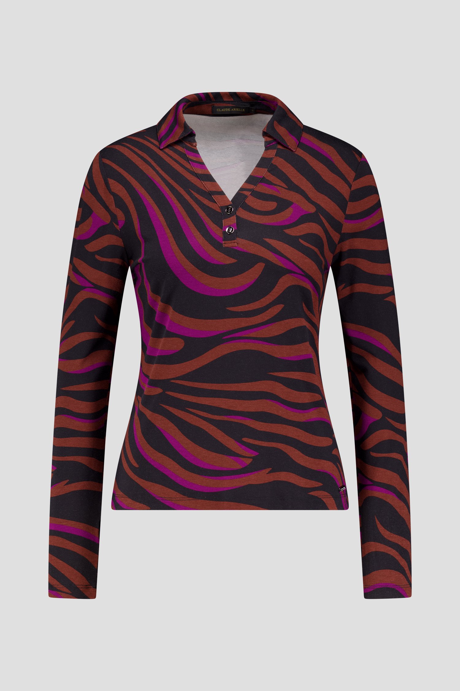 Productfoto 1 van Polo met abstracte print in paars en bruin door Claude Arielle voor Dames