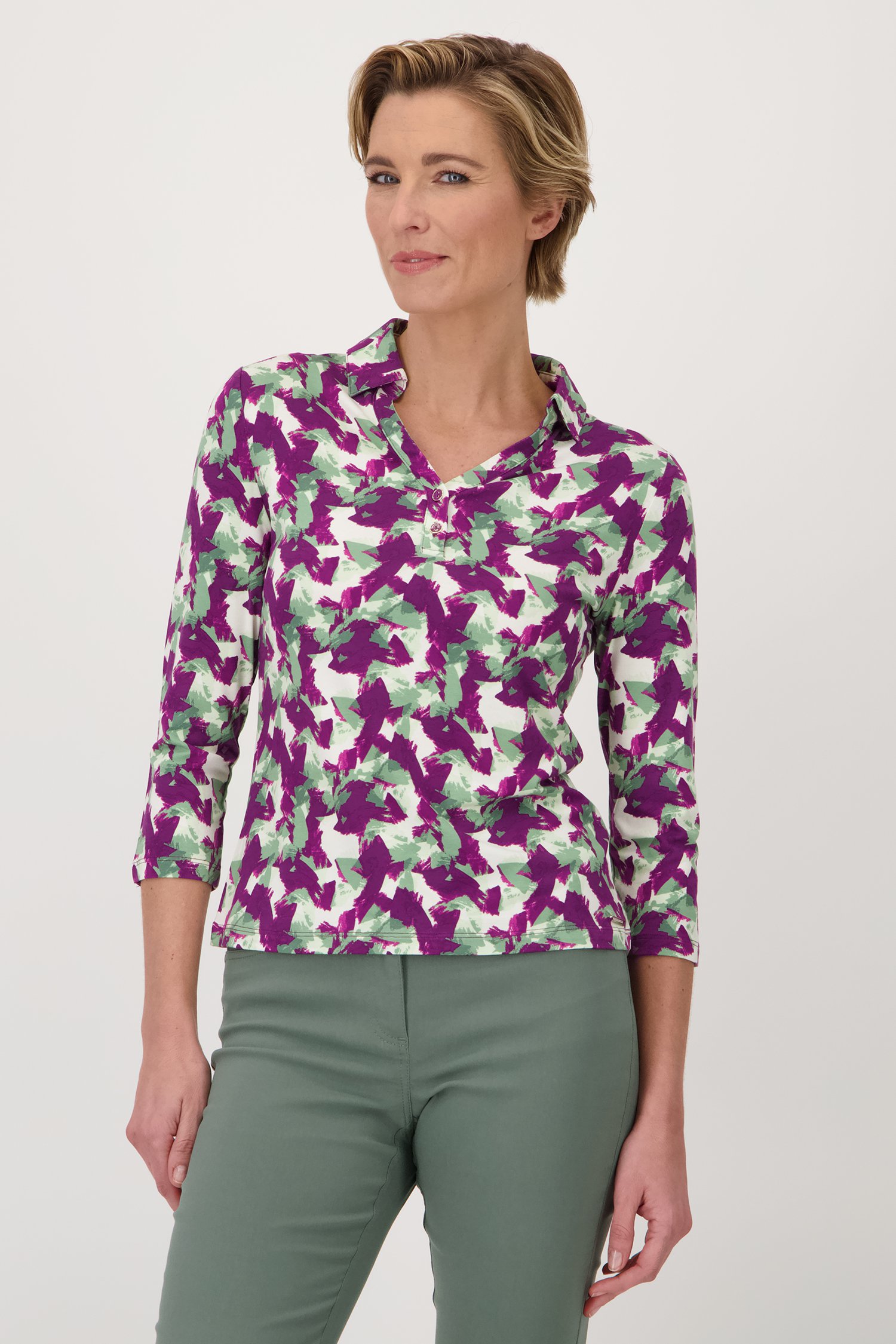 Polo met paars-groene print van Claude Arielle voor Dames