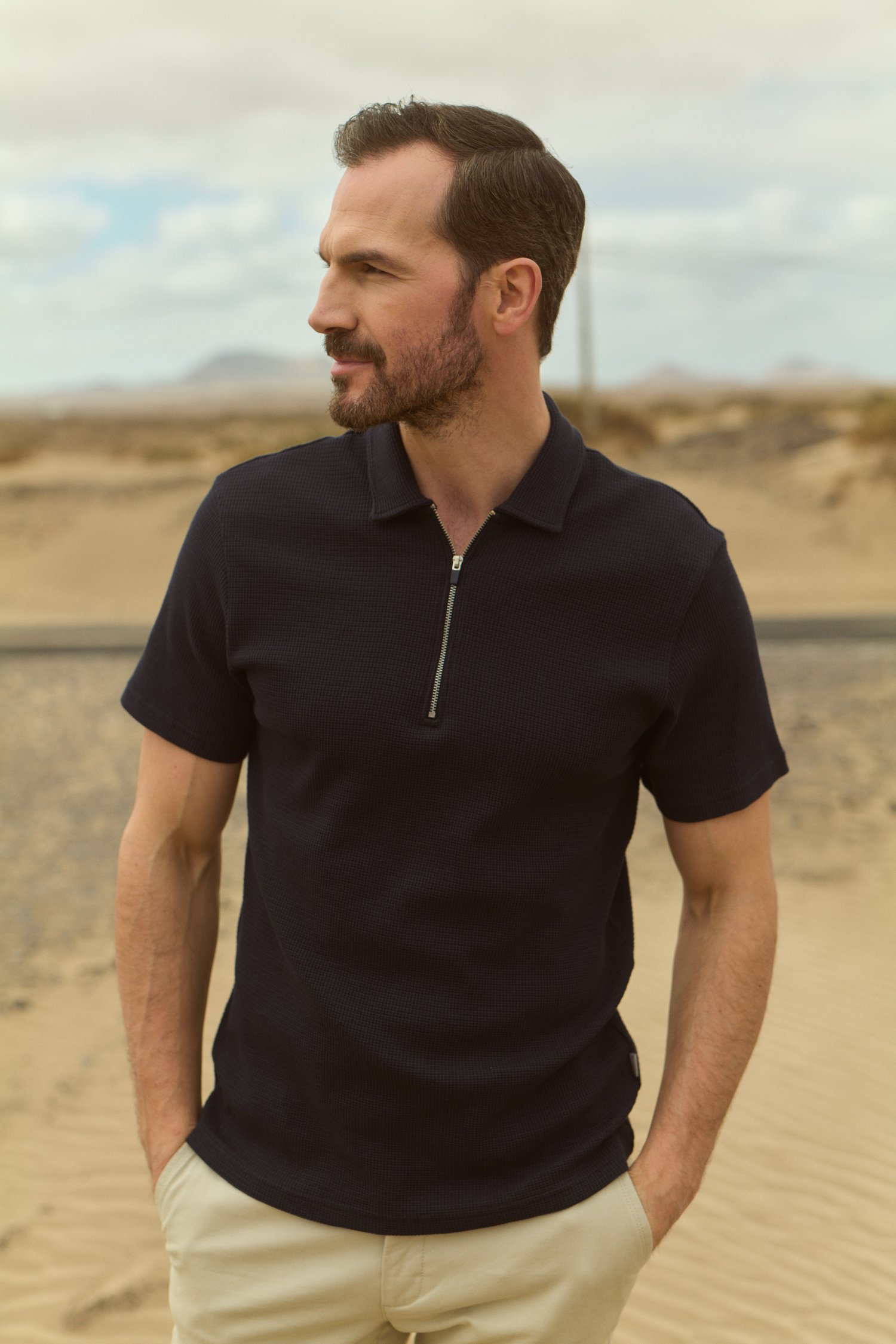 Polo noir avec fermeture à glissière courte de ONLY & SONS pour Hommes