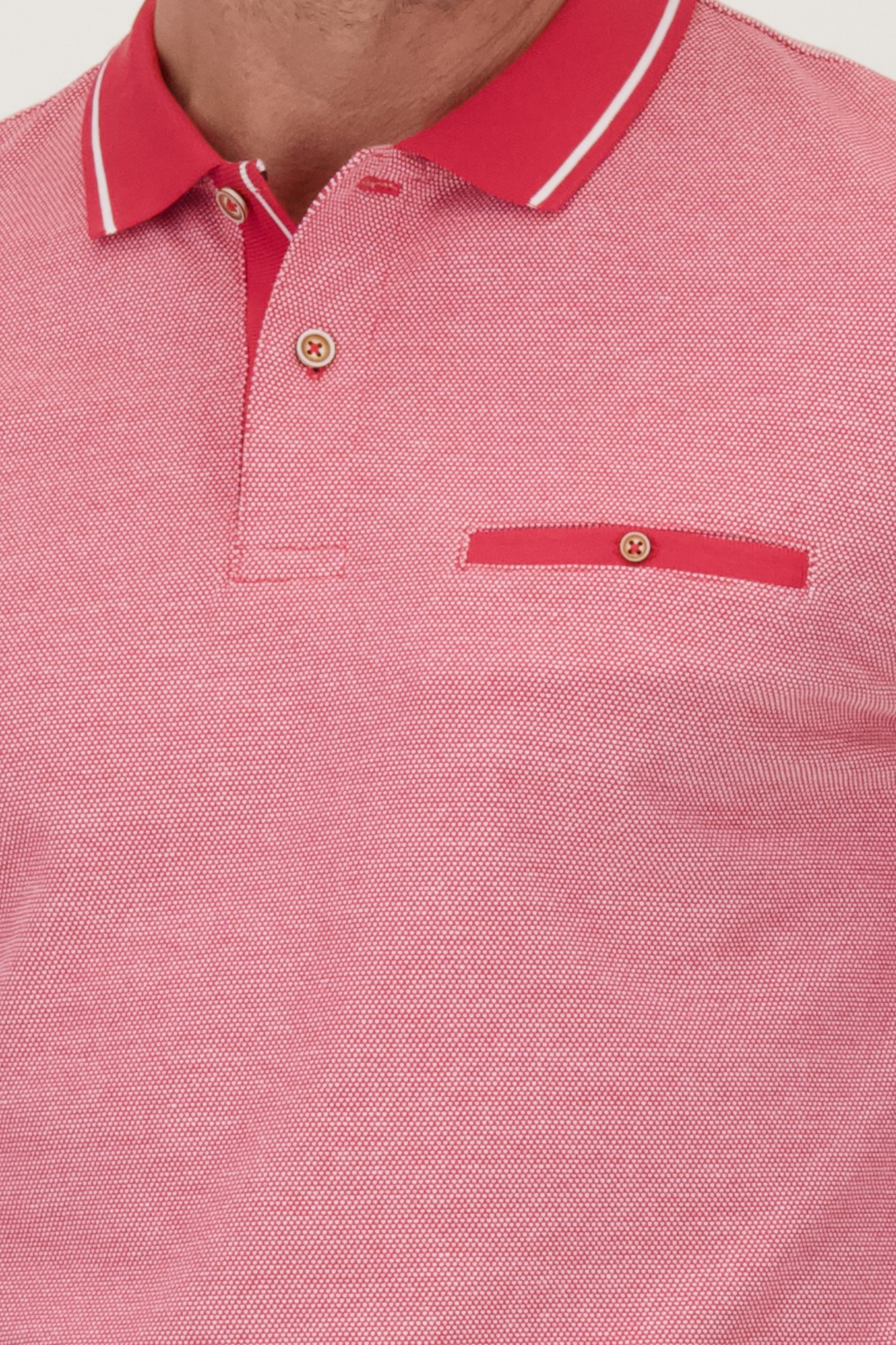 Polo rouge à col rayé de Dansaert Blue pour Hommes
