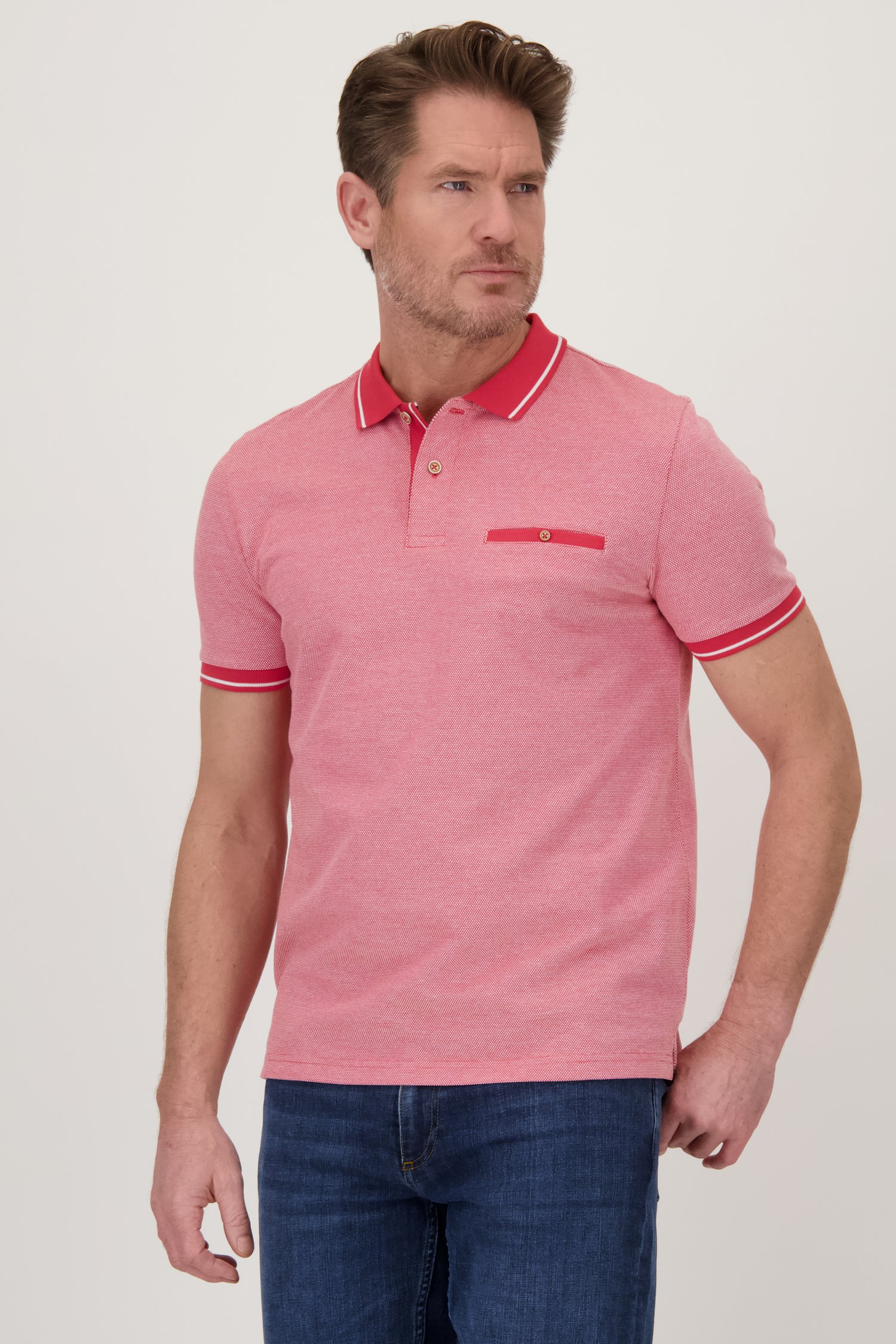 Polo rouge à col rayé de Dansaert Blue pour Hommes