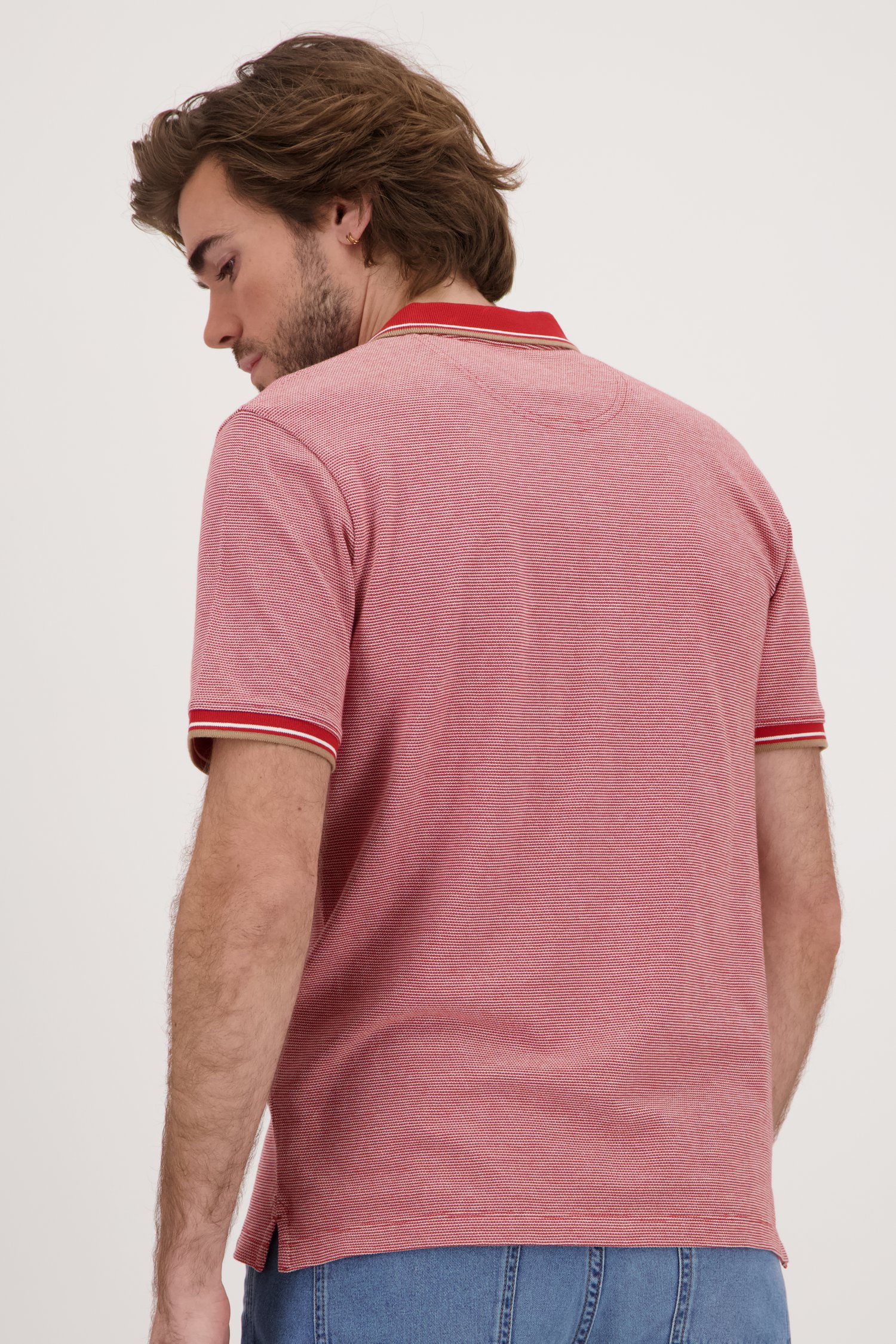 Polo rouge à motif fin de Ravøtt pour Hommes