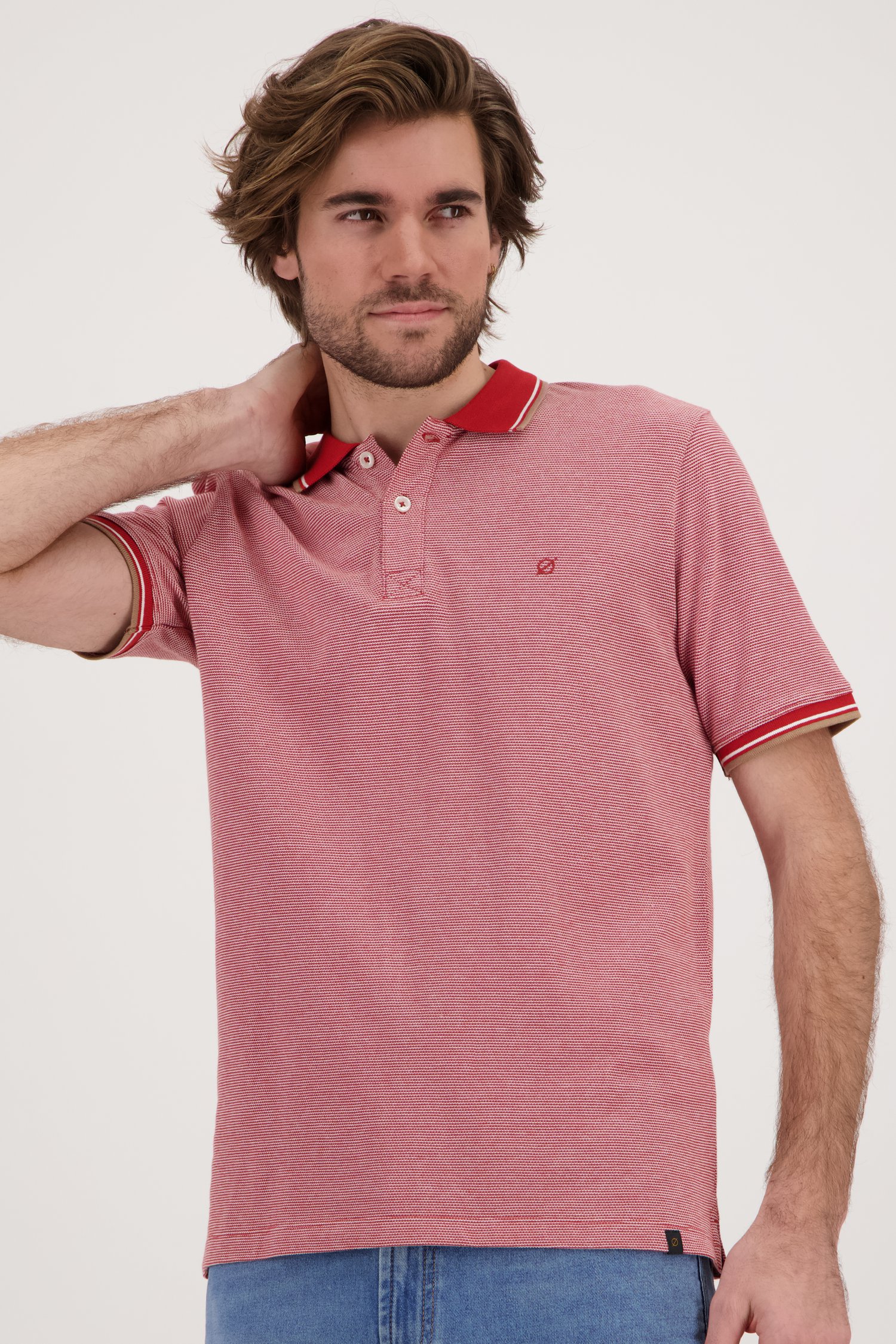 Polo rouge à motif fin de Ravøtt pour Hommes