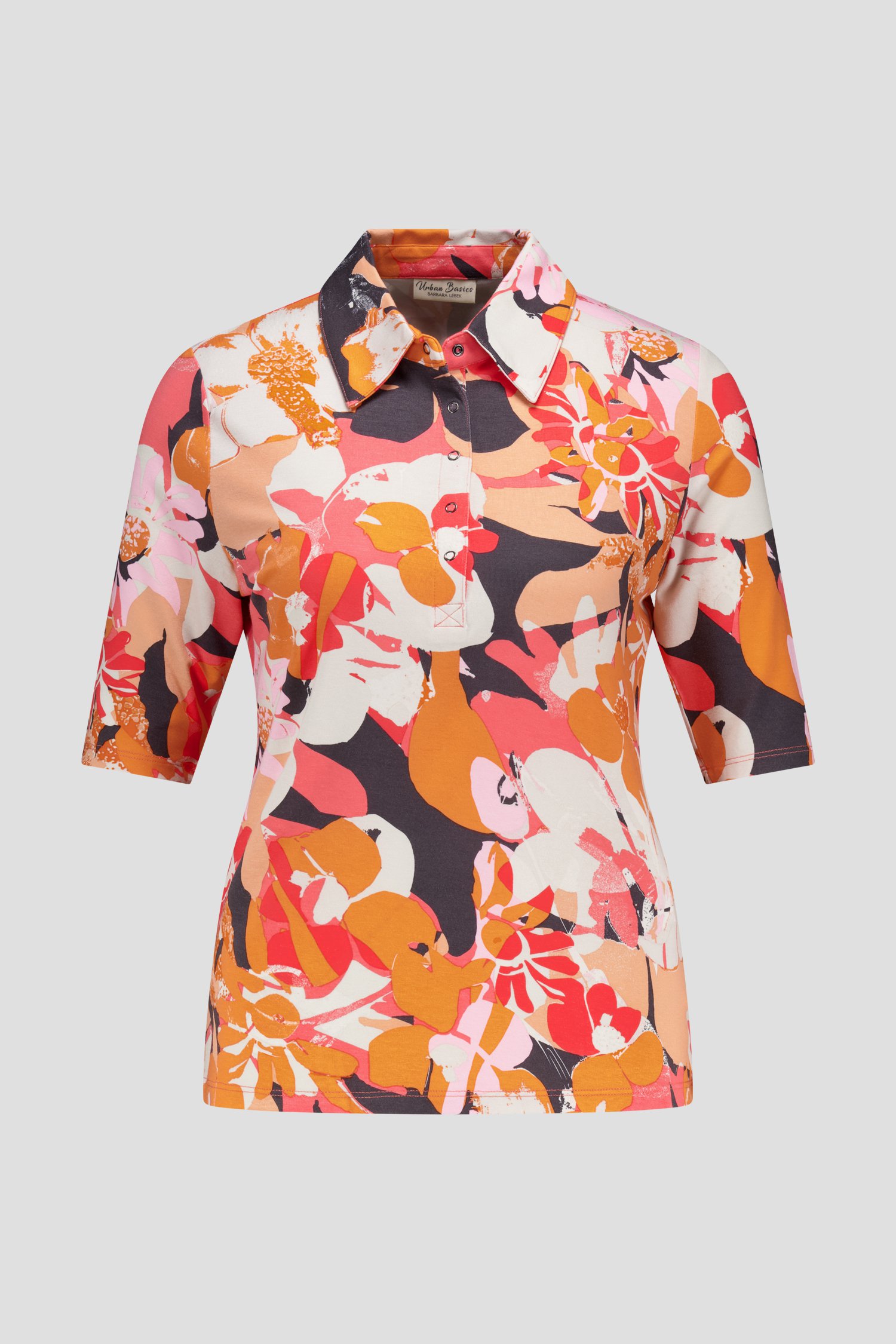 Polo rouge corail avec fleurs de Barbara Lebek pour Femmes