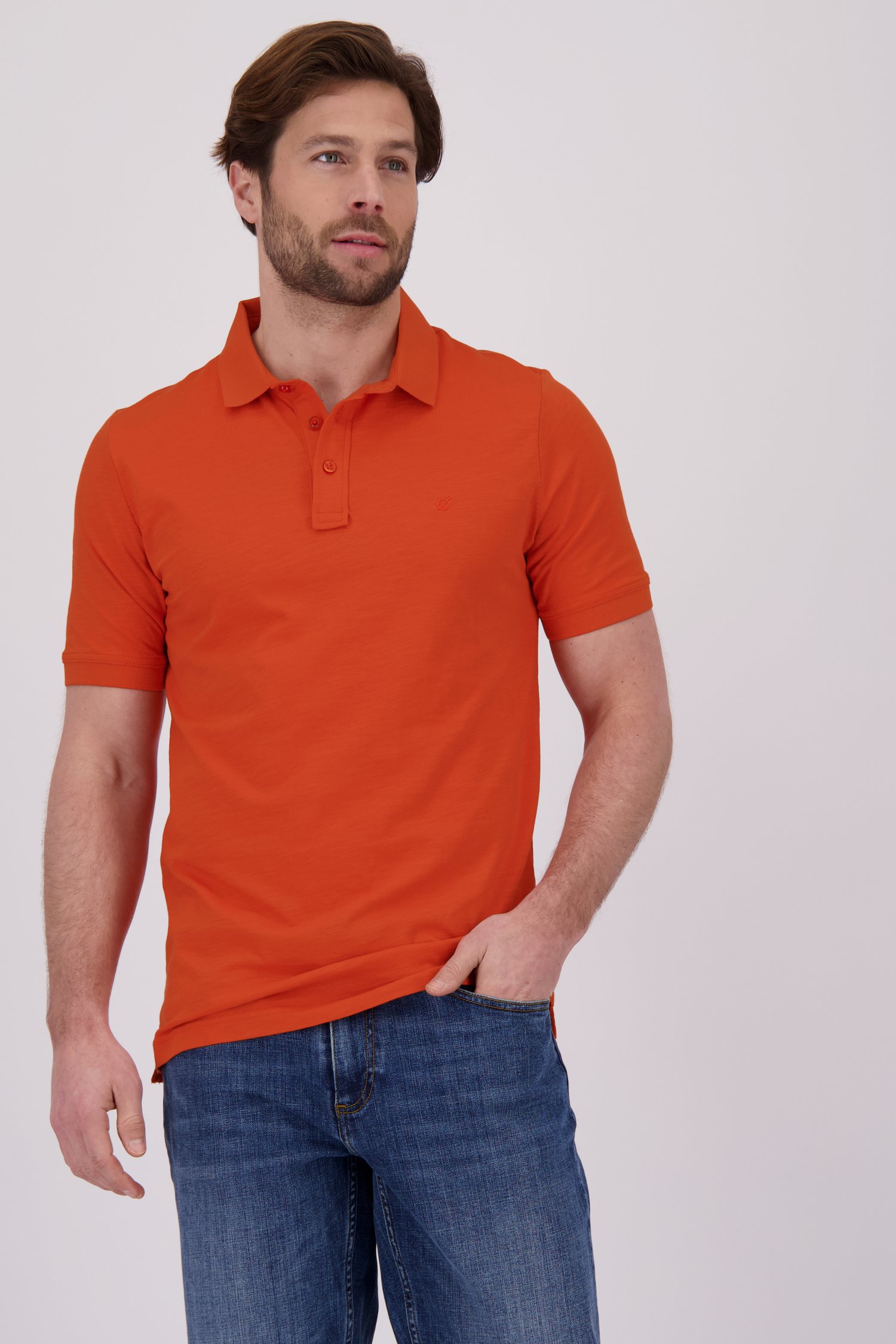 Polo rouge-orange à texture rayée de Ravøtt pour Hommes