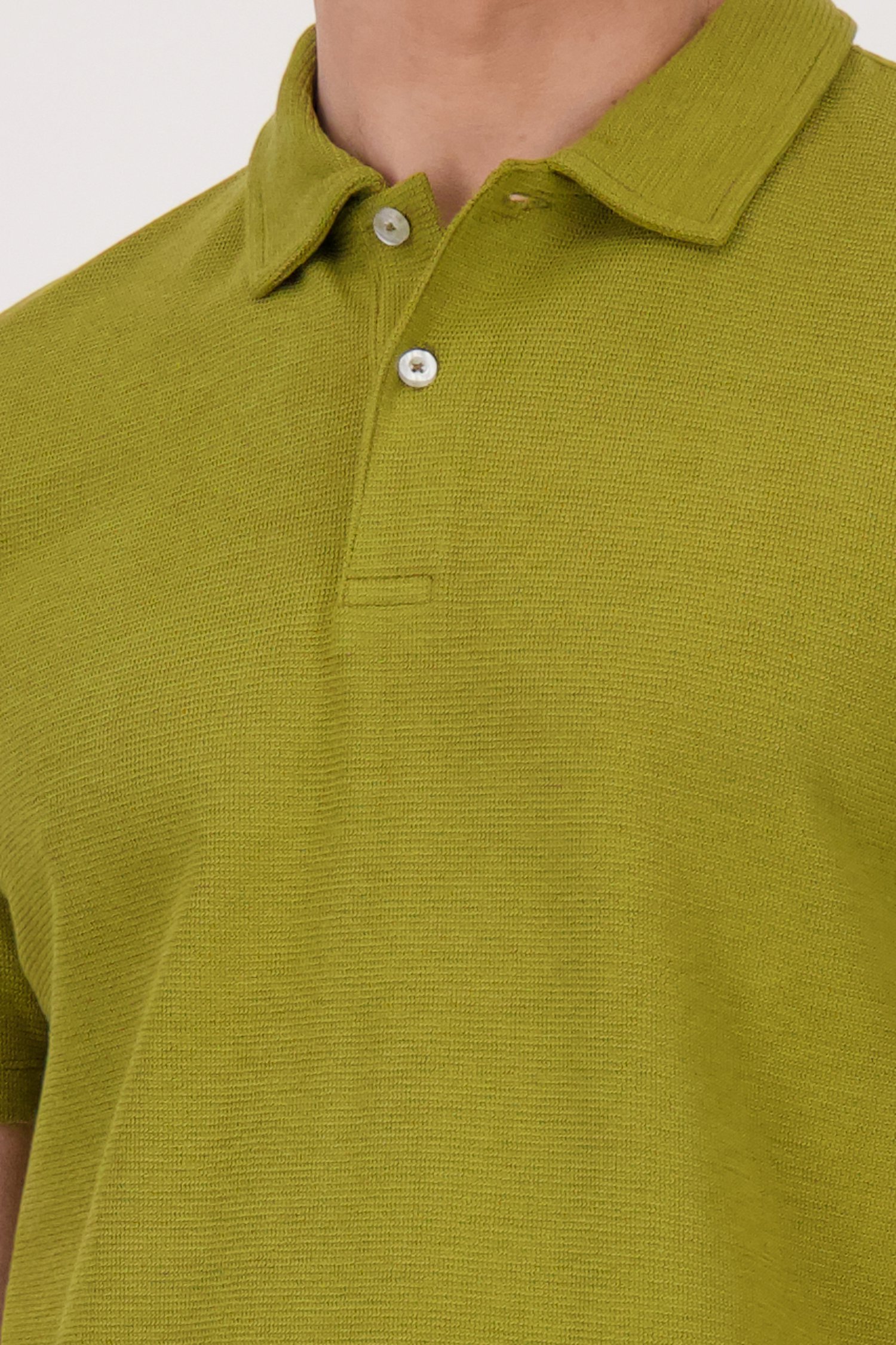 Polo texturé vert olive de Casual Five pour Hommes