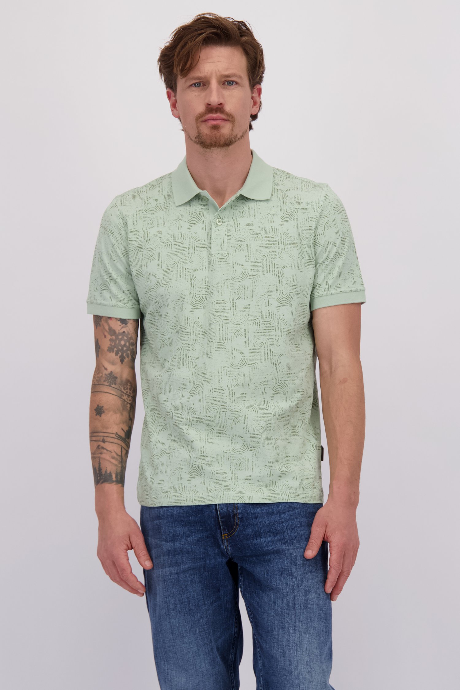 Le devant de Polo vert clair à imprimé graphique de Bluefields pour Hommes