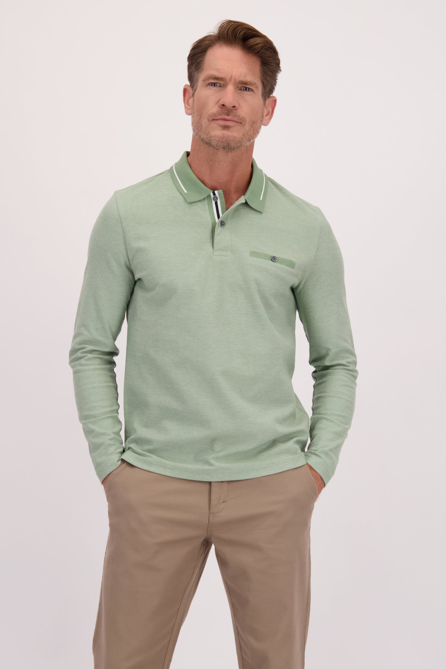 Le devant de Polo vert clair à manches longues de Dansaert Blue pour Hommes