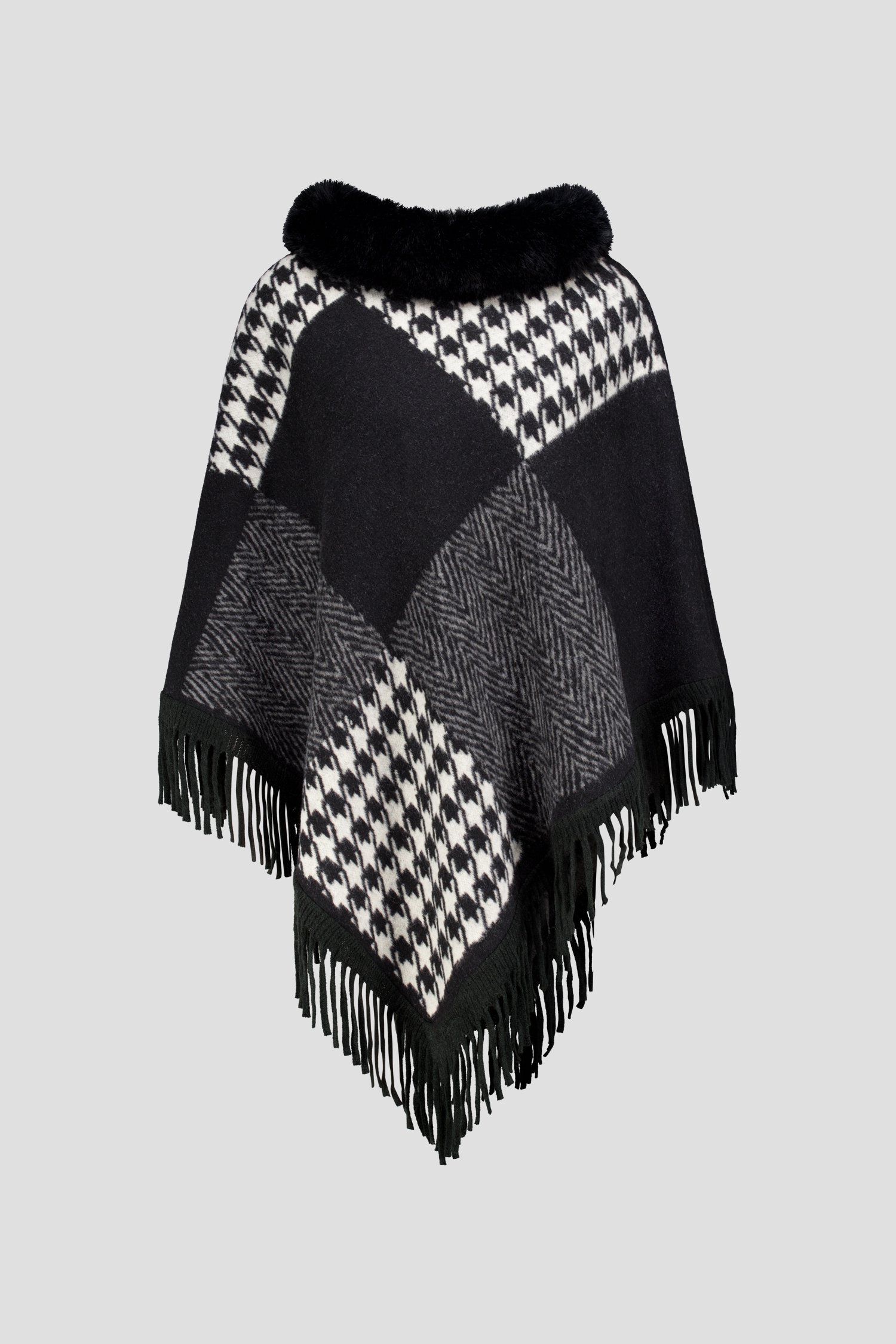 Photo produit 1 de Poncho noir et gris à motif pied-de-poule de Liberty Island pour Femmes