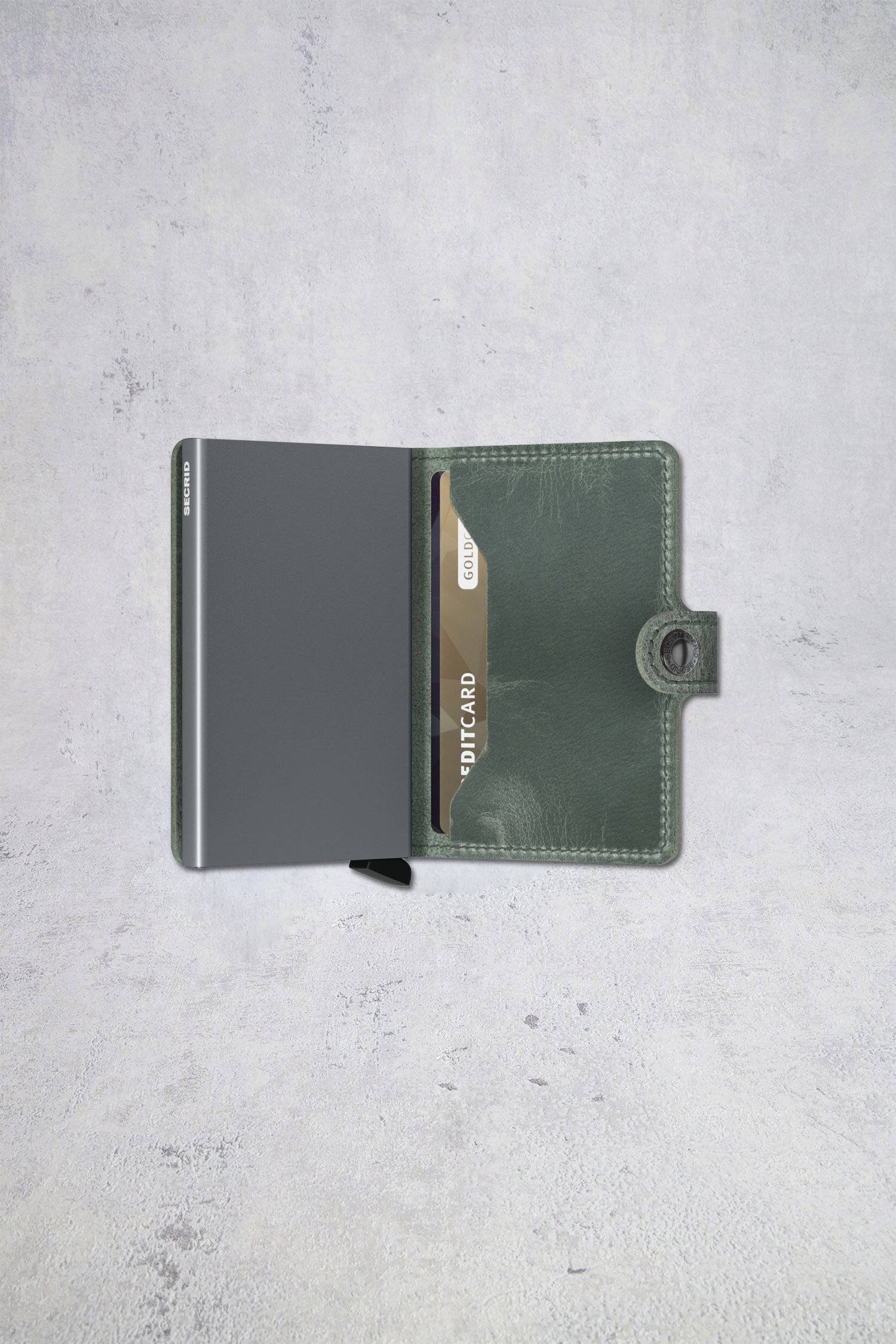 Détail de Porte-cartes en cuir vert à l’aspect vintage de Secri pour Hommes