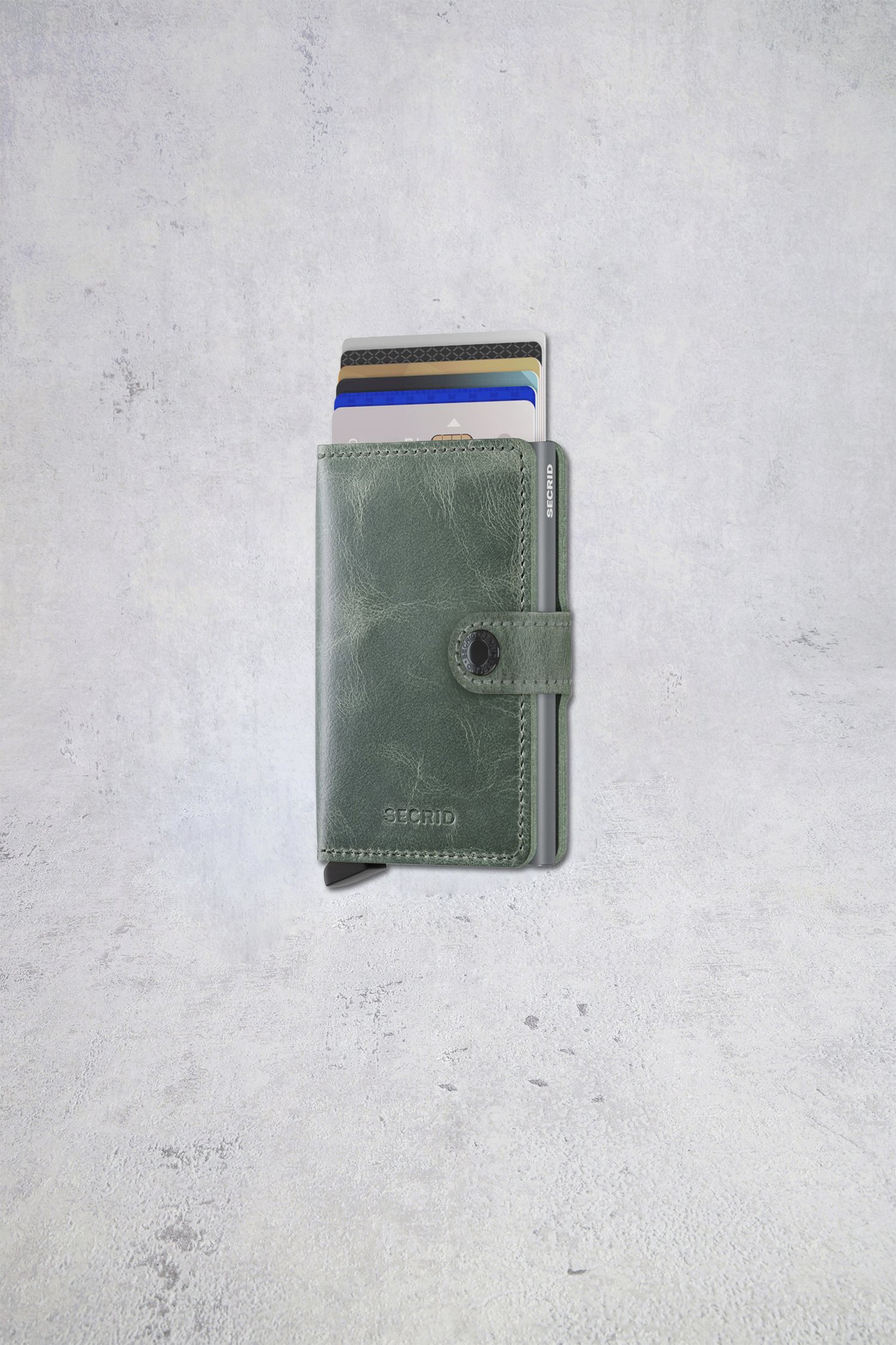 Photo supplémentaire 1 de Porte-cartes en cuir vert à l’aspect vintage de Secri pour Hommes