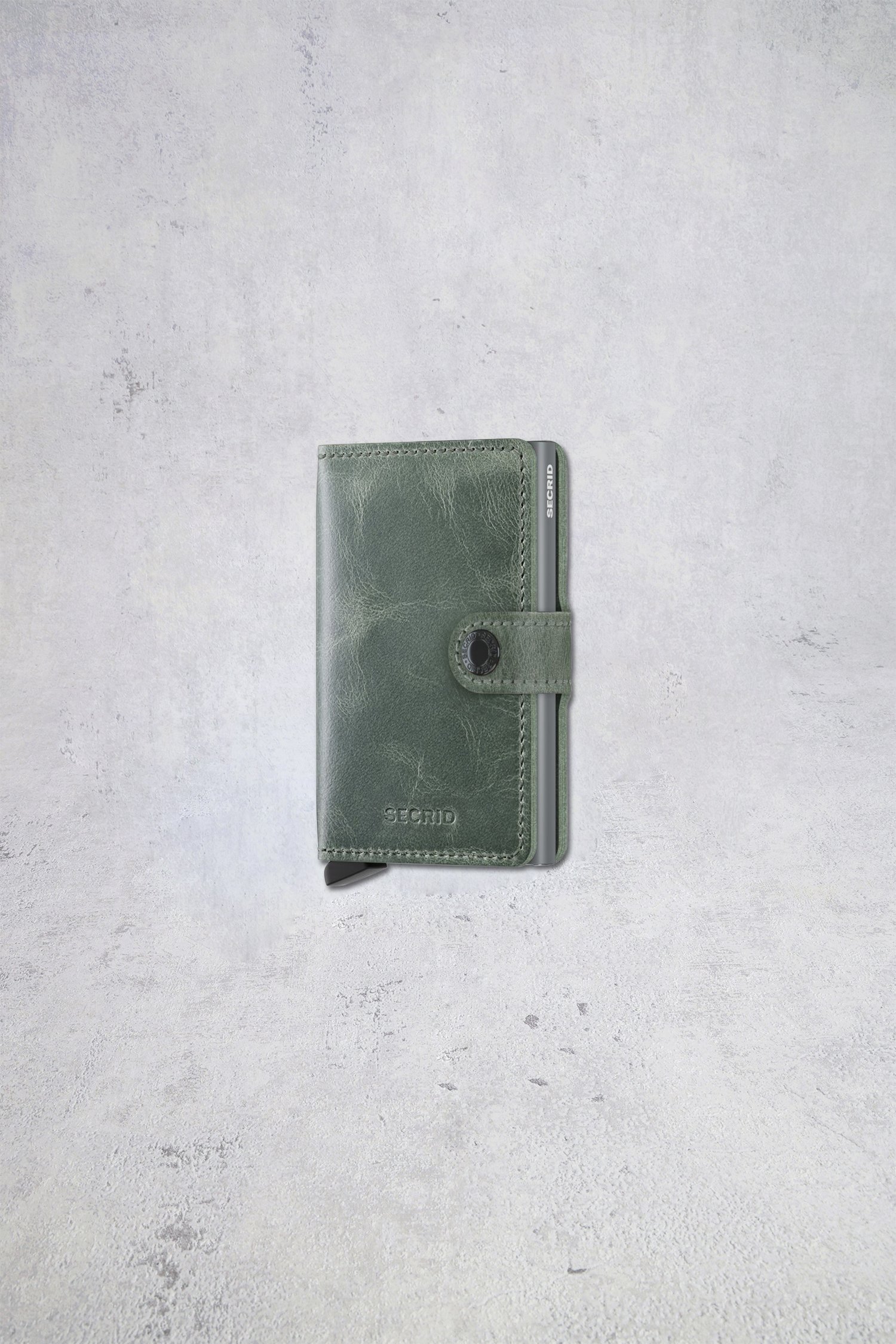 Le devant de Porte-cartes en cuir vert à l’aspect vintage de Secri pour Hommes