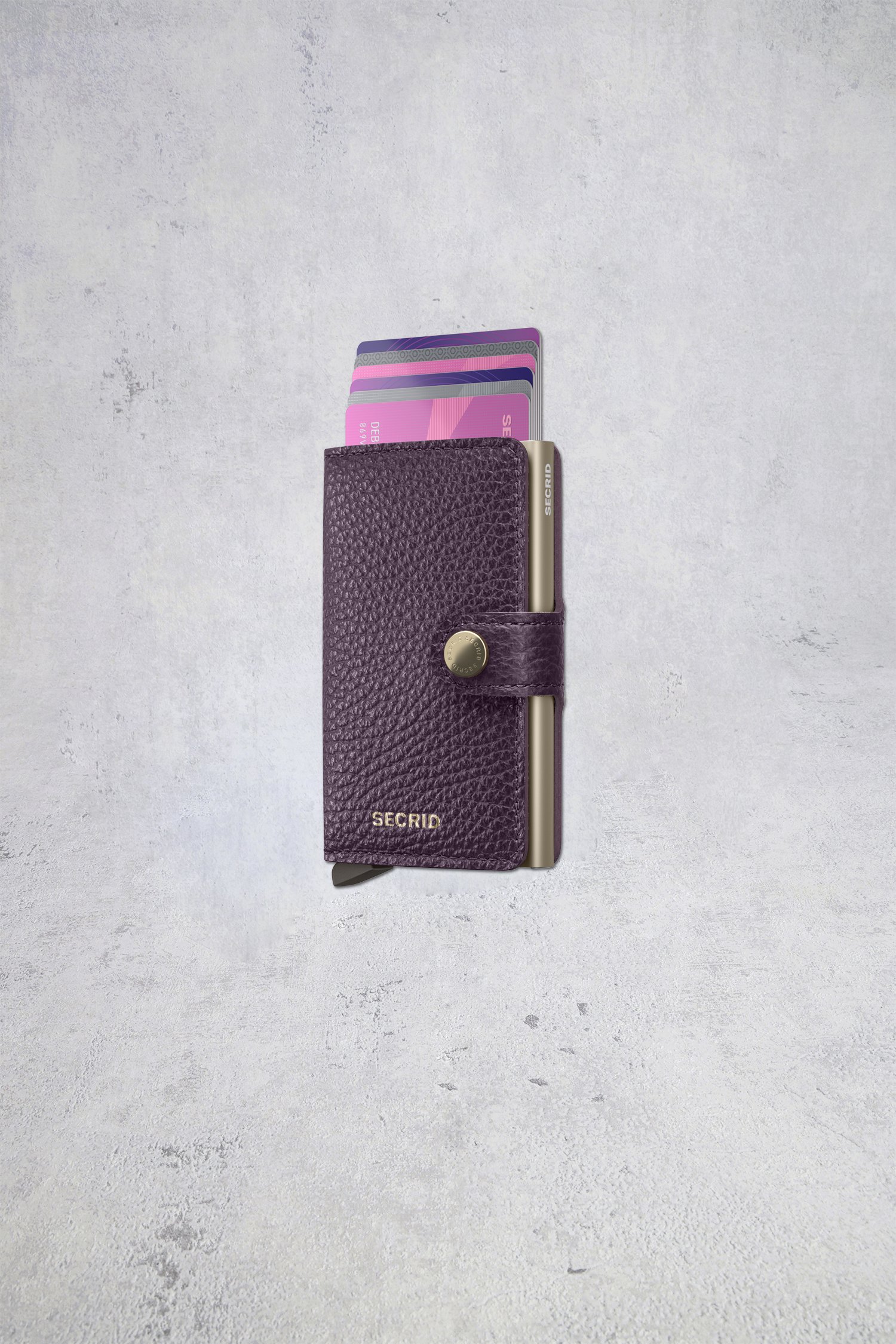 Détail de Porte-cartes en cuir violet - Miniwallet Pebble de Secri pour Femmes