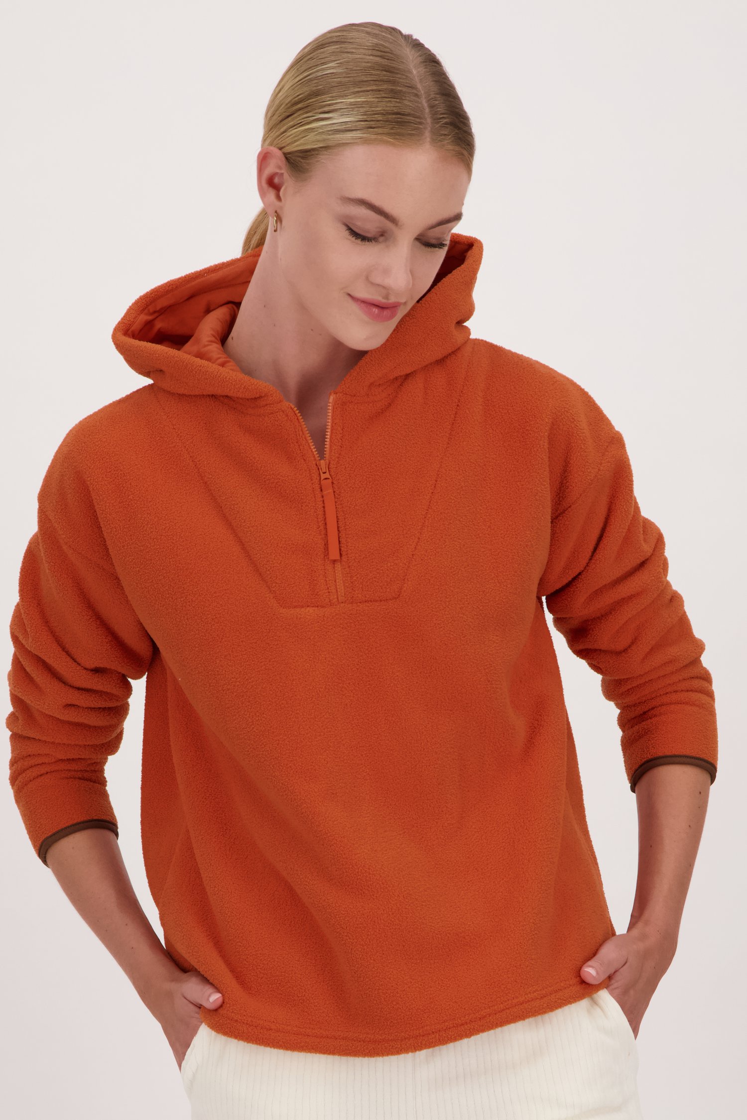 Pull à capuche en polaire orange de Liberty Island pour Femmes