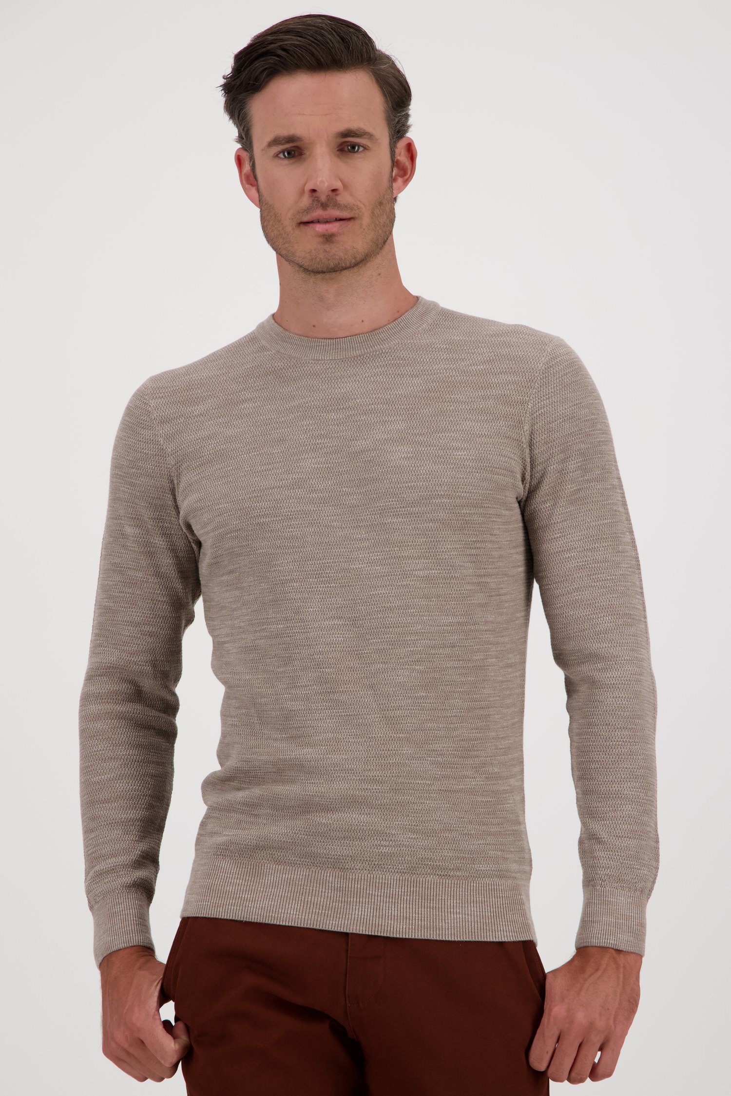 Pull à col rond gris-brun de Michaelis pour Hommes