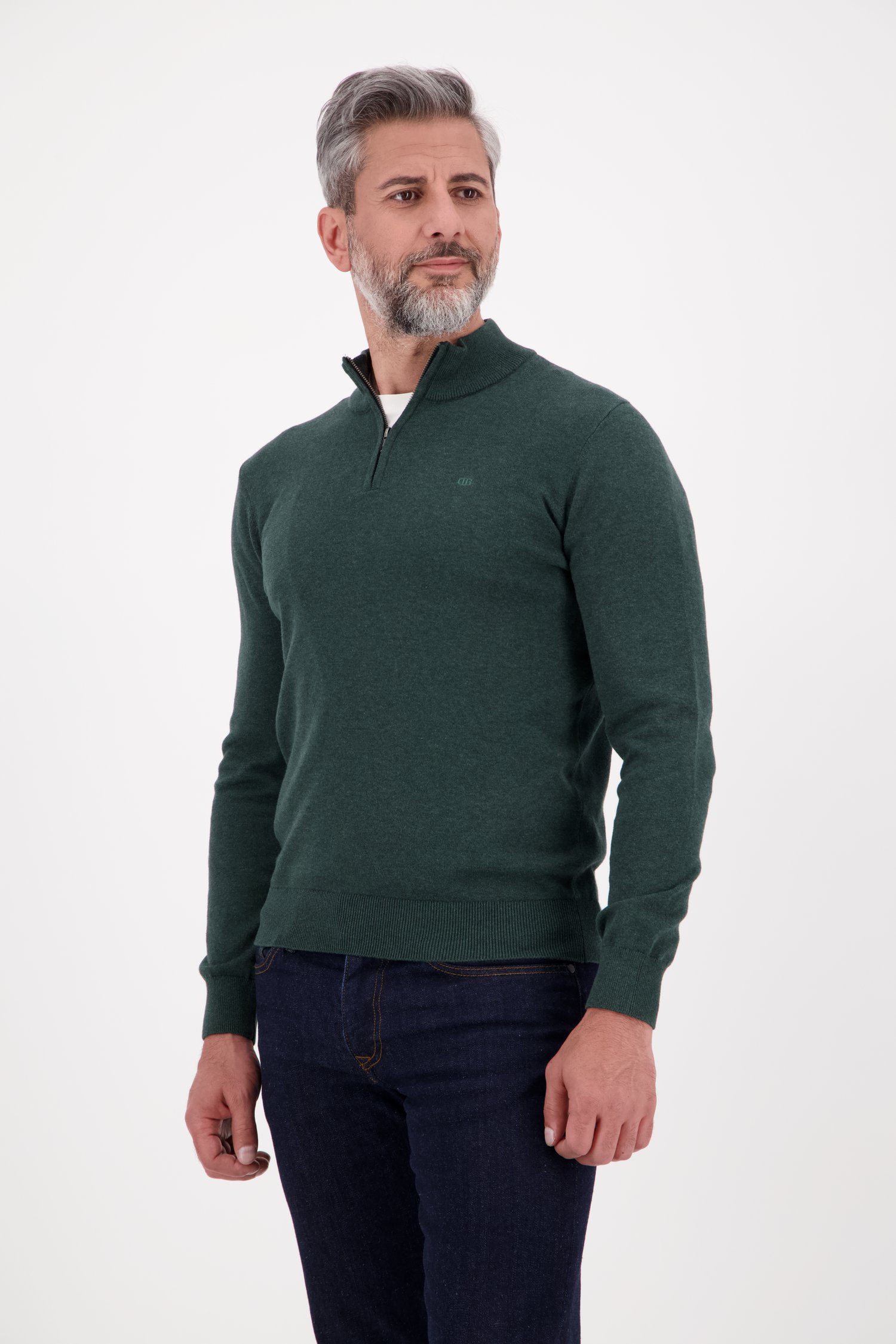 Pull à col zippé vert foncé de Dansaert Blue pour Hommes