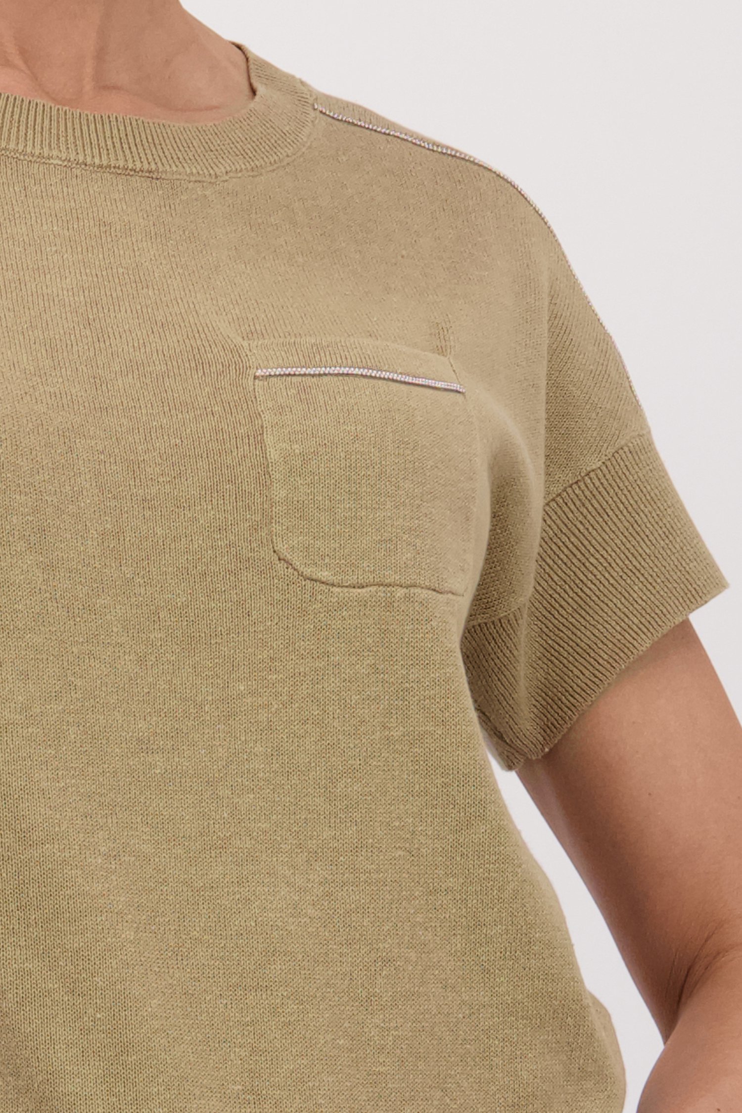 Pull à manches courtes taupe de Barbara Lebek pour Femmes