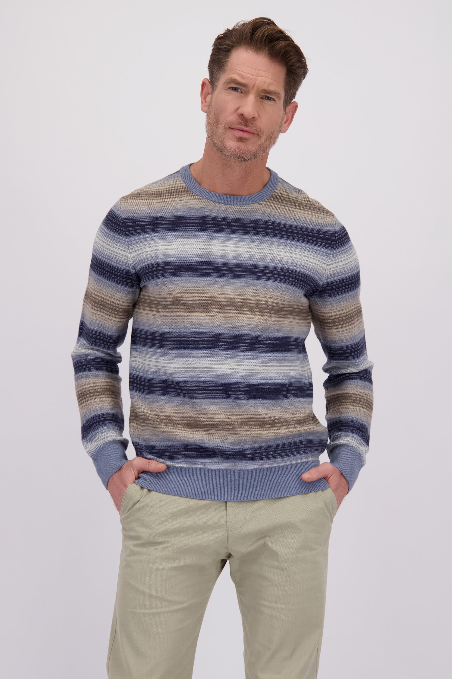 Le devant de Pull à motif rayé bleu et beige de Dansaert Blue pour Hommes