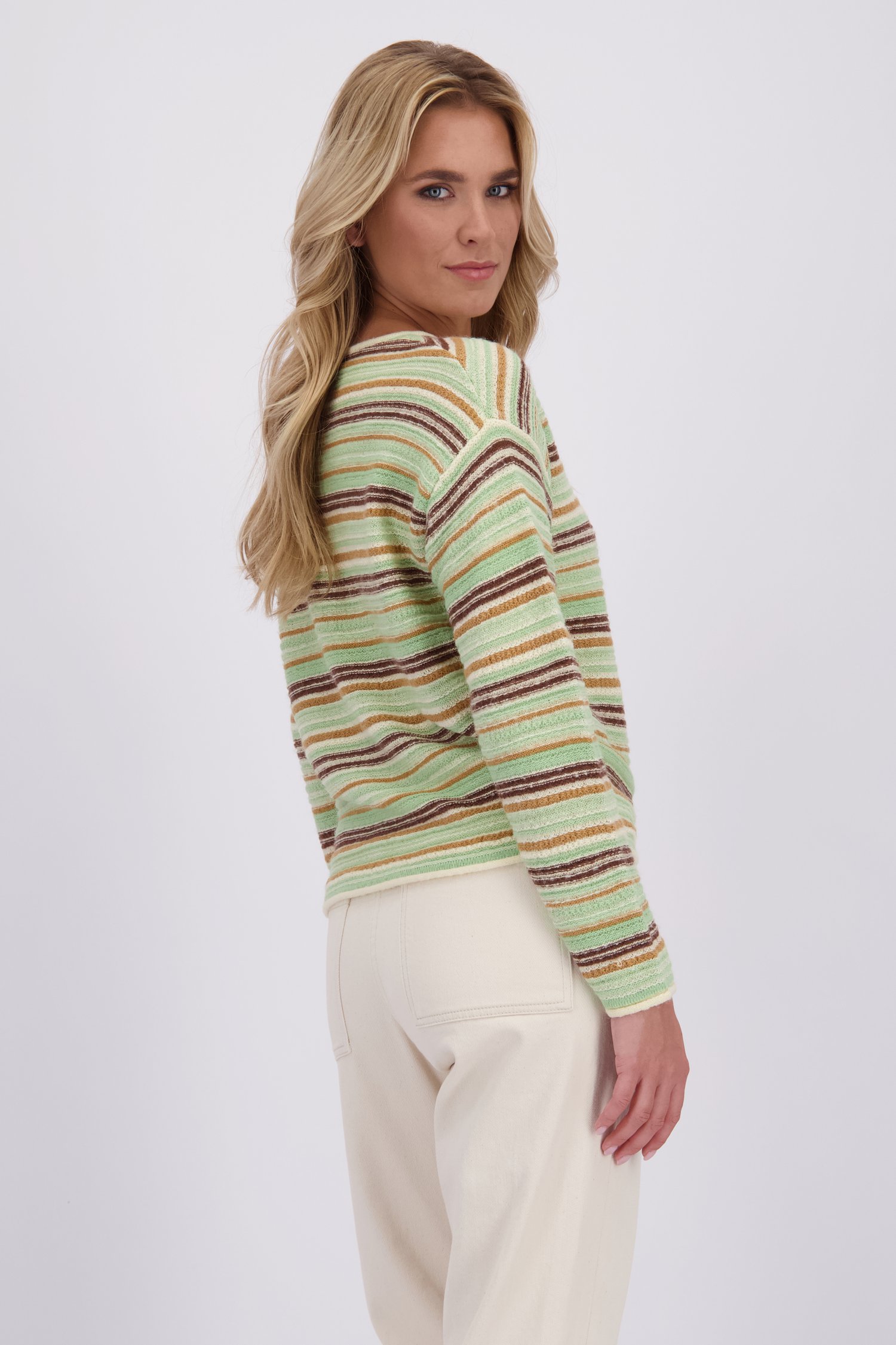 Le dos de Pull à motif rayé vert et brun de Libelle pour Femmes