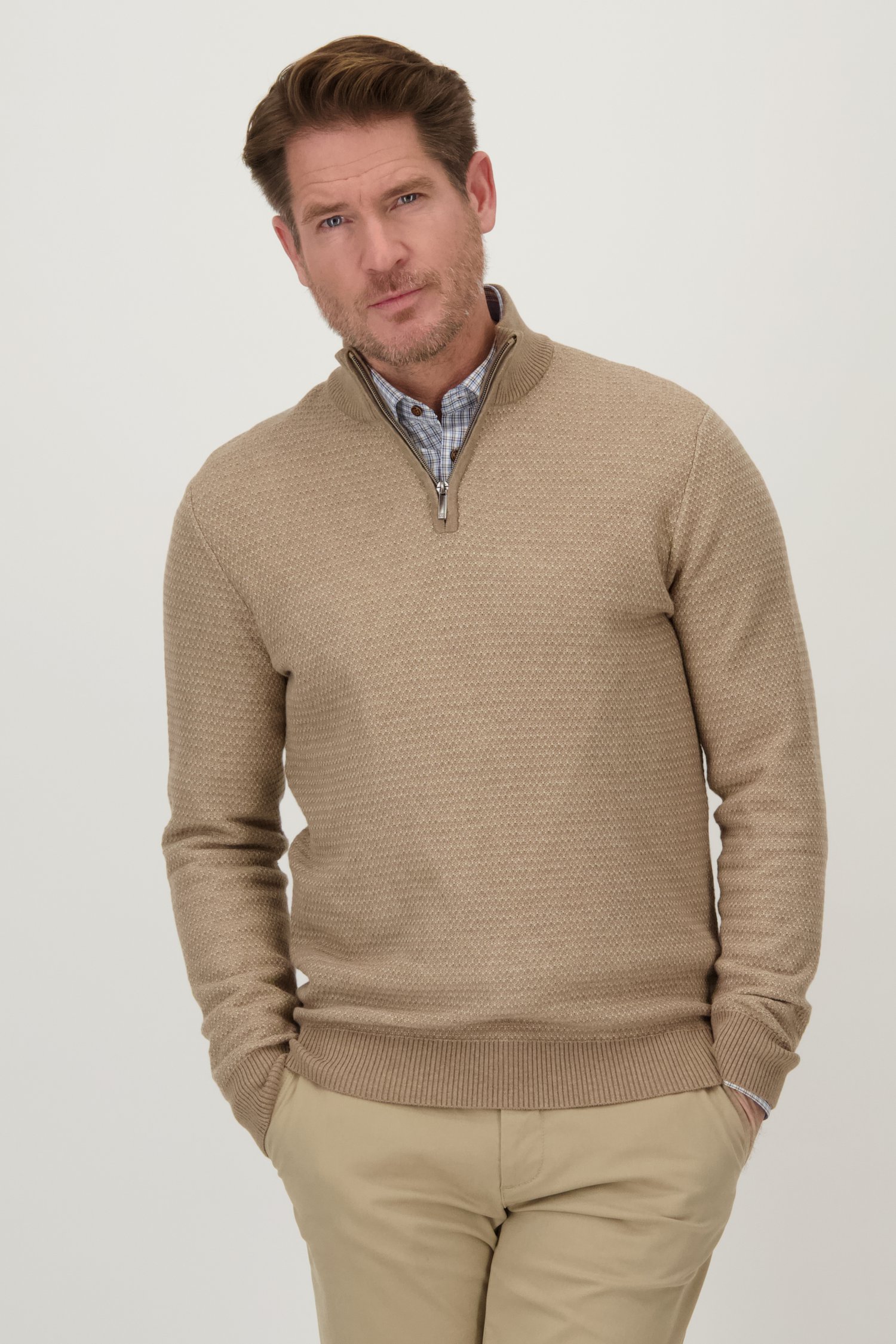 Pull beige à col zippé de Dansaert Blue pour Hommes
