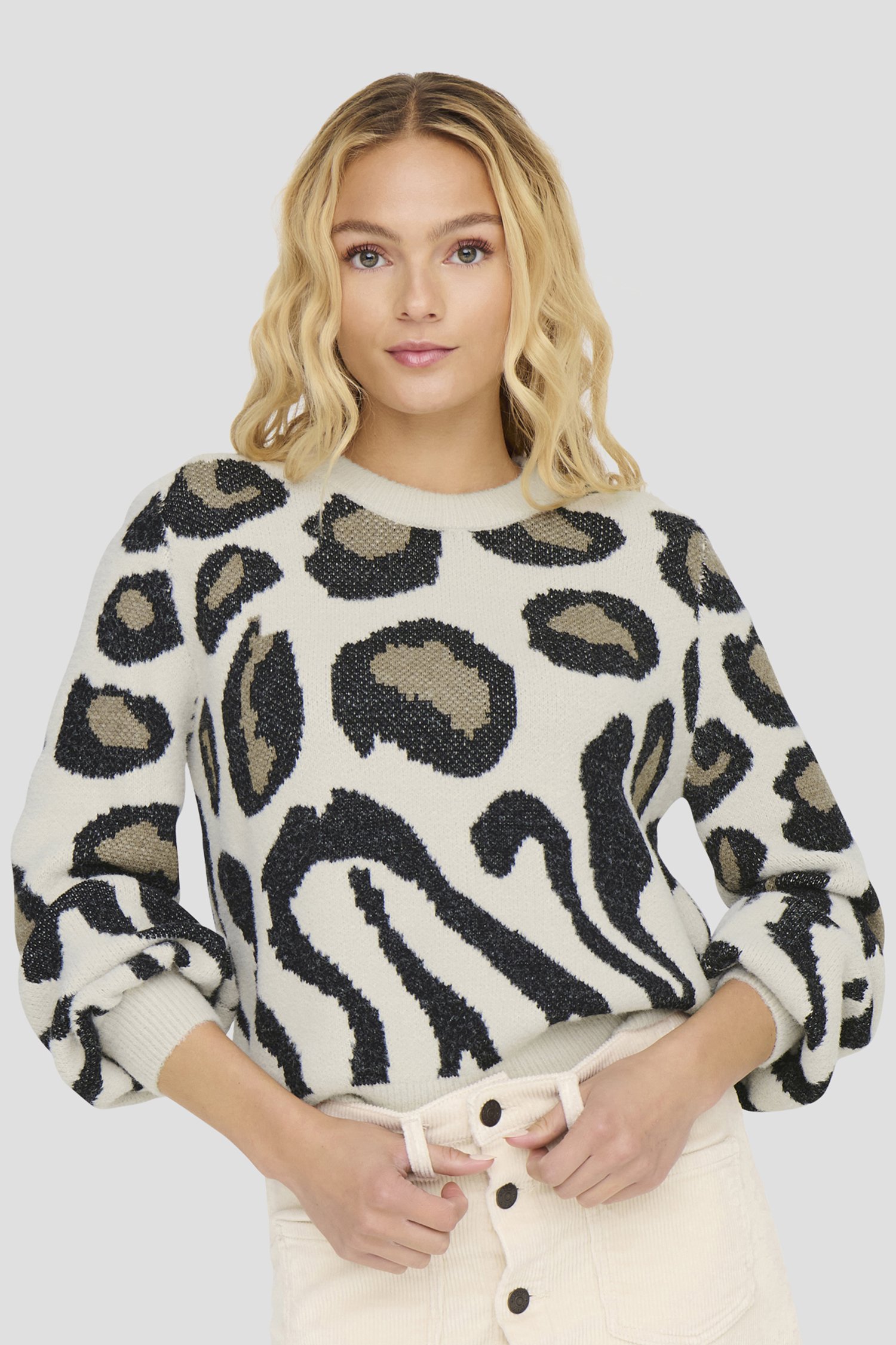 Le devant de Pull beige à imprimé animalier noir  de JDY pour Femmes