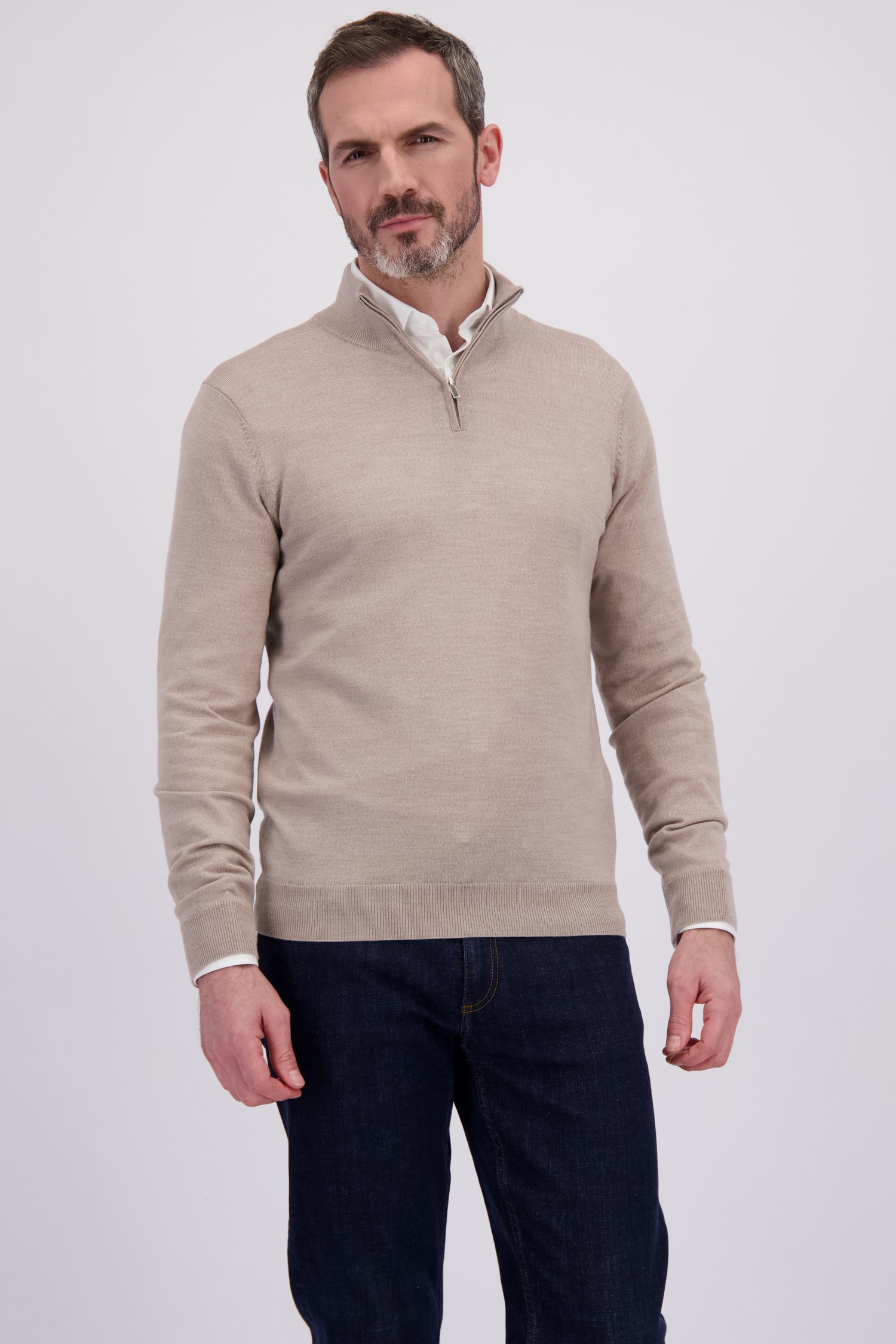 Le devant de Pull beige en laine à col zippé de Dansaert Black Premium pour Hommes