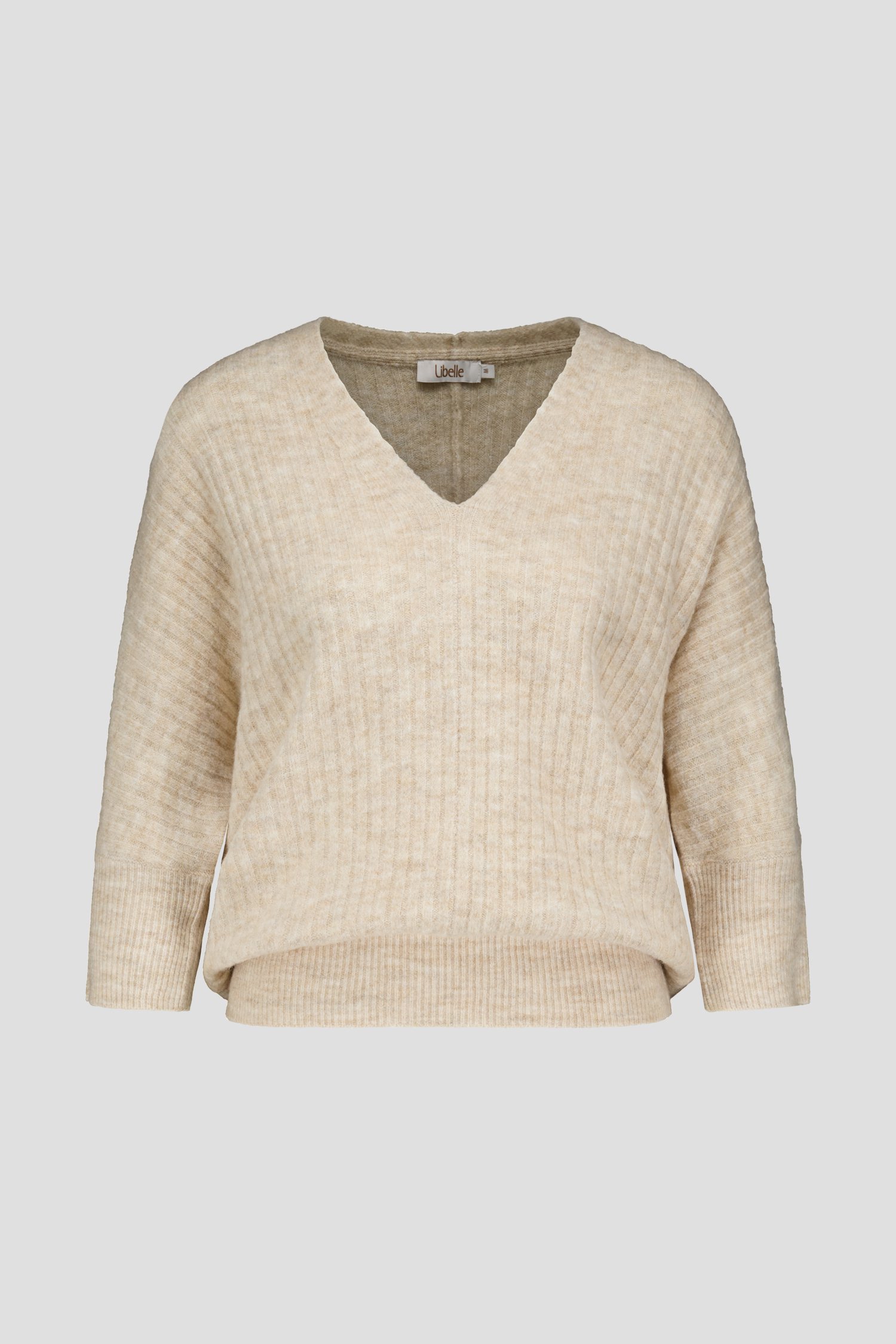 Pull beige en maille côtelée à manches 3/4 de Libelle pour Femmes