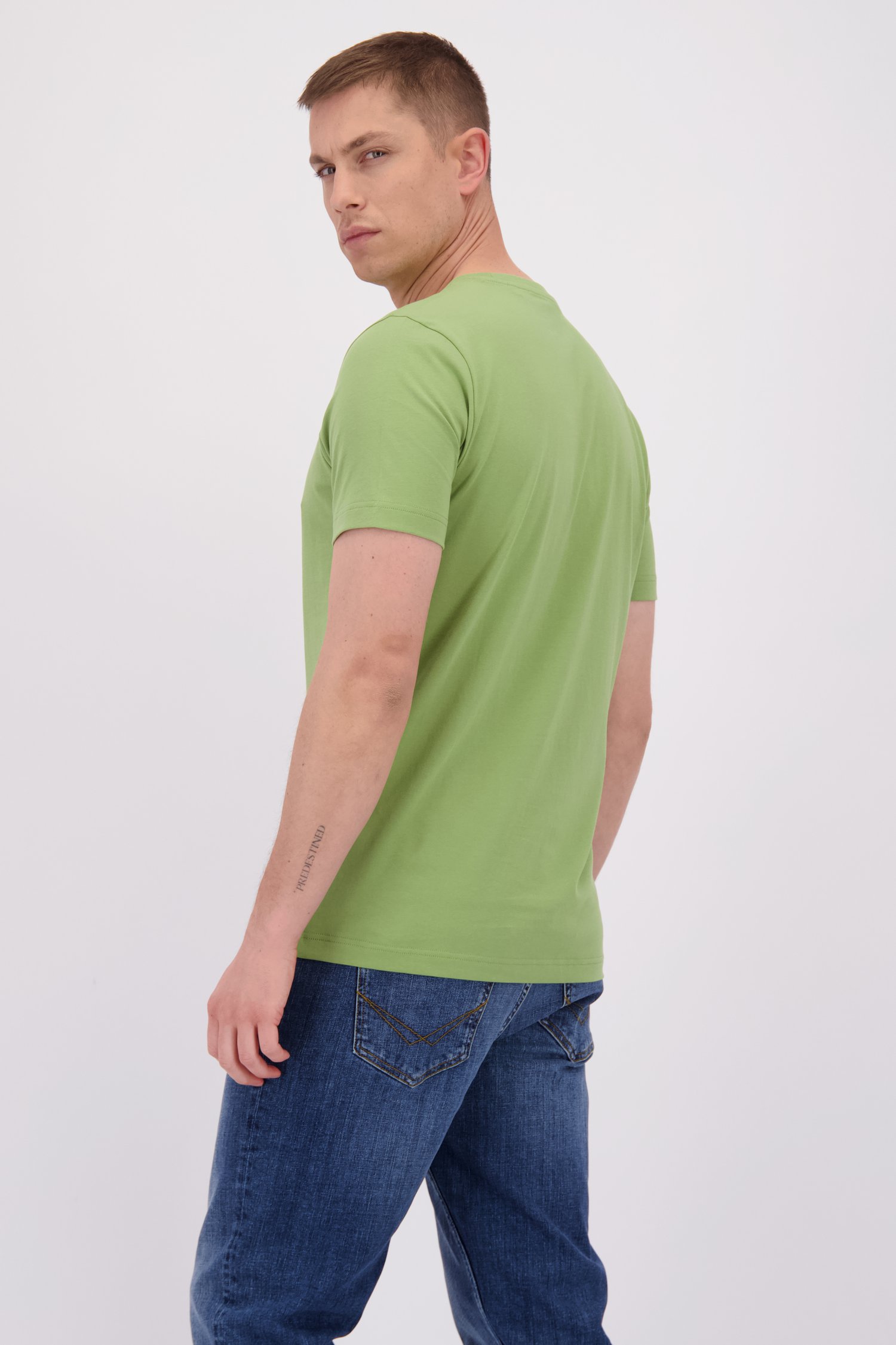 Le dos de Pull beige finement tricoté à col rond de Dansaert Black pour Hommes