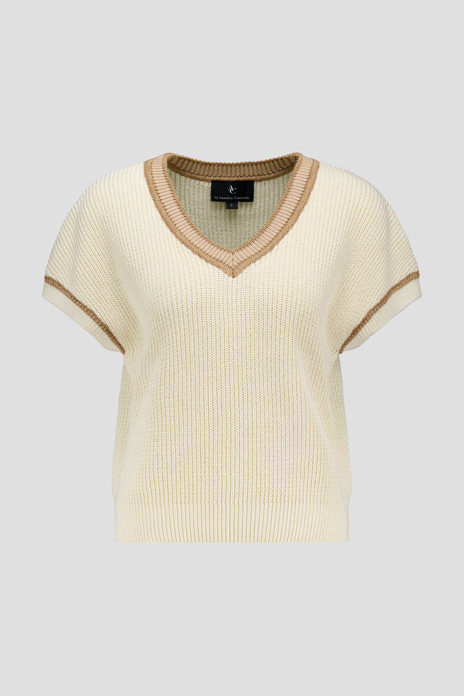 Pull beige tricoté à manches courtes de AC by Annelien Coorevits pour Femmes