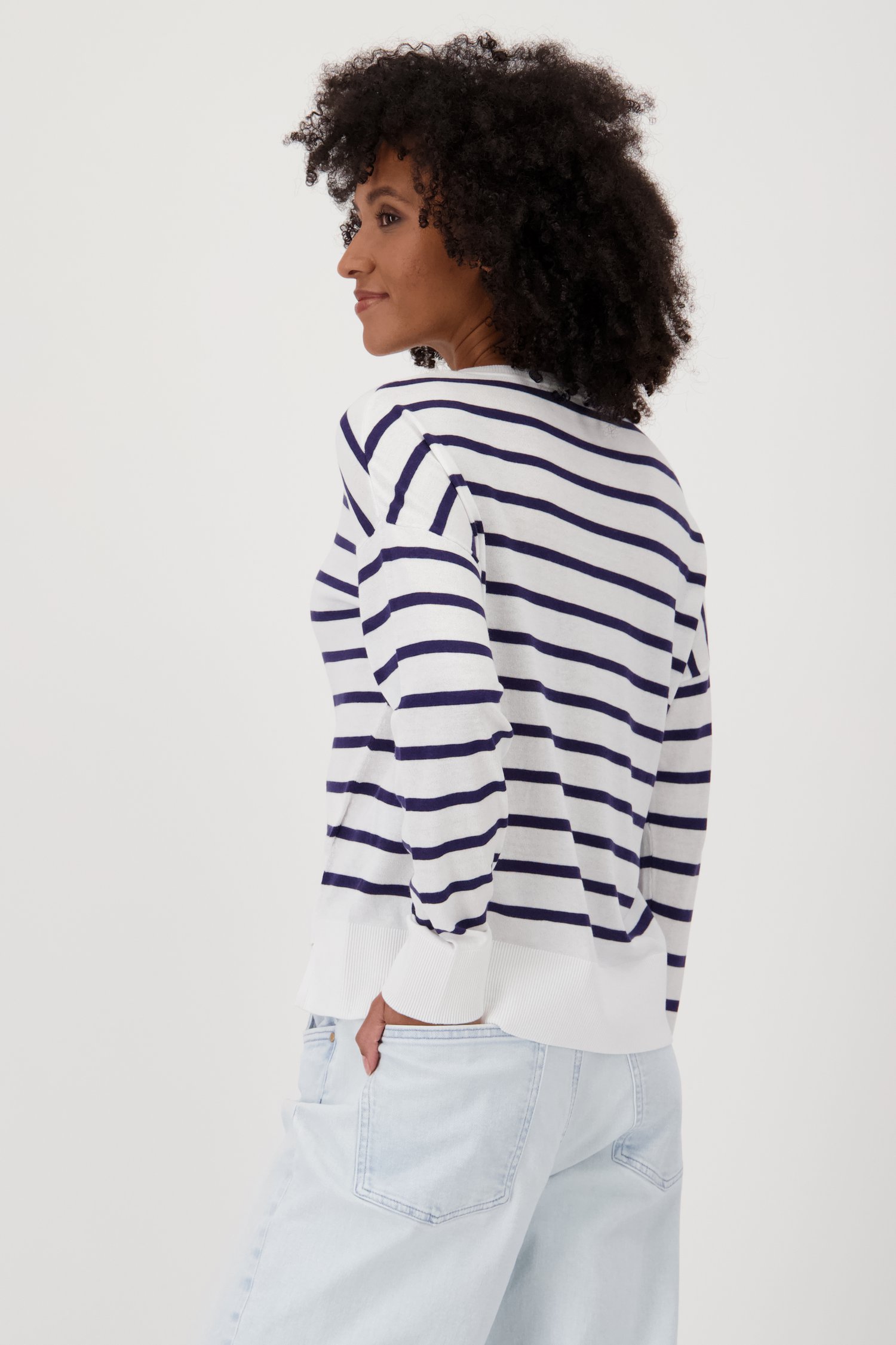 Pull blanc à rayures bretonnes de Louise pour Femmes