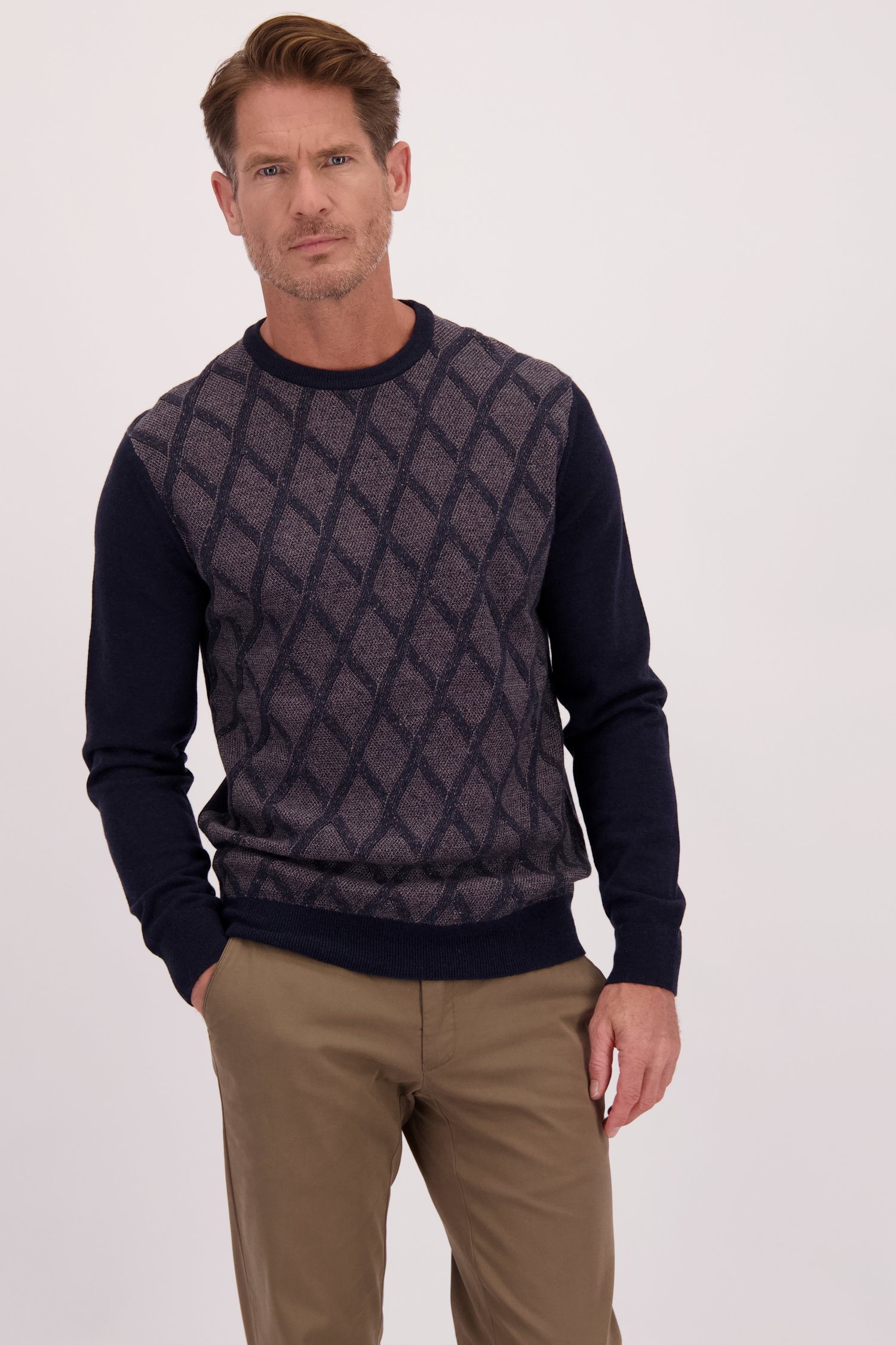 Le devant de Pull bleu à carreaux de Dansaert Blue pour Hommes